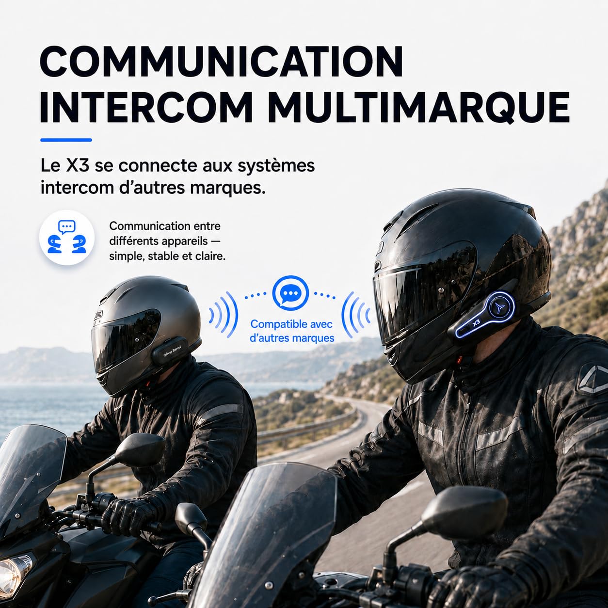 X3 Intercom Moto Bluetooth, 1000 m, Compatible Autres Intercoms