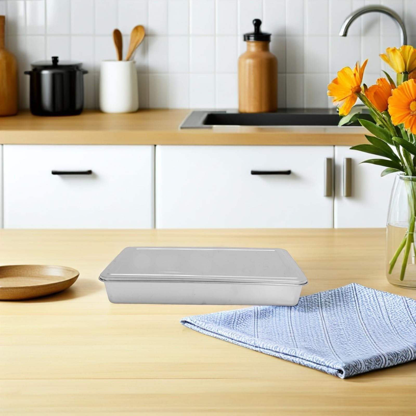 PRETYZOOM Organizador de Condimentos de Acero Inoxidable 8 Compartimentos Extraíbles y Tapa, Caja para Almacenamiento de Especias en Encimera de Cocina Moderna y Elegante