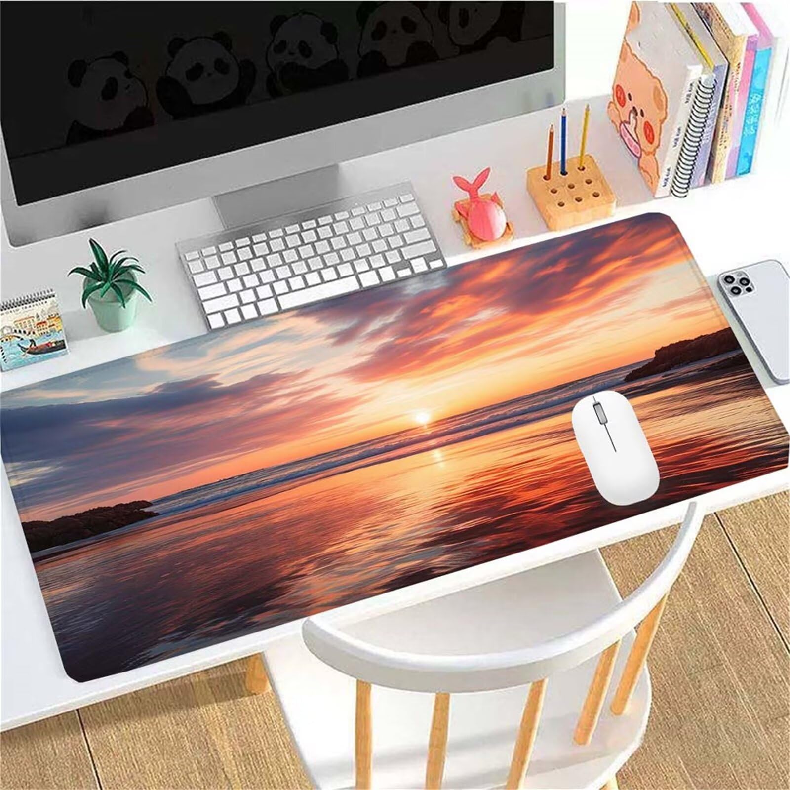 Alfombrilla Ratón Atardecer Océano Alfombrilla Ratón XXL 1400x600x3mm Mouse Pad Resiste Salpicaduras, Extendida de Gran Tamaño con Bordes Cosidos, Mejora la Precisión y la Velocidad, Duradera y-305