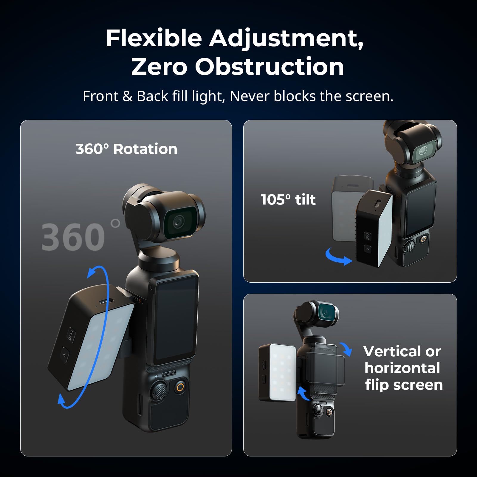 SMALLRIG Éclairage vidéo LED RGBWW pour DJI Osmo Pocket 4/3, avec Batterie 650 mAh, CCT et RGB 2700K-6500K, Orientation 360°, Idéal pour Les Selfies, Vlogs, Créateurs de Contenu - 5745
