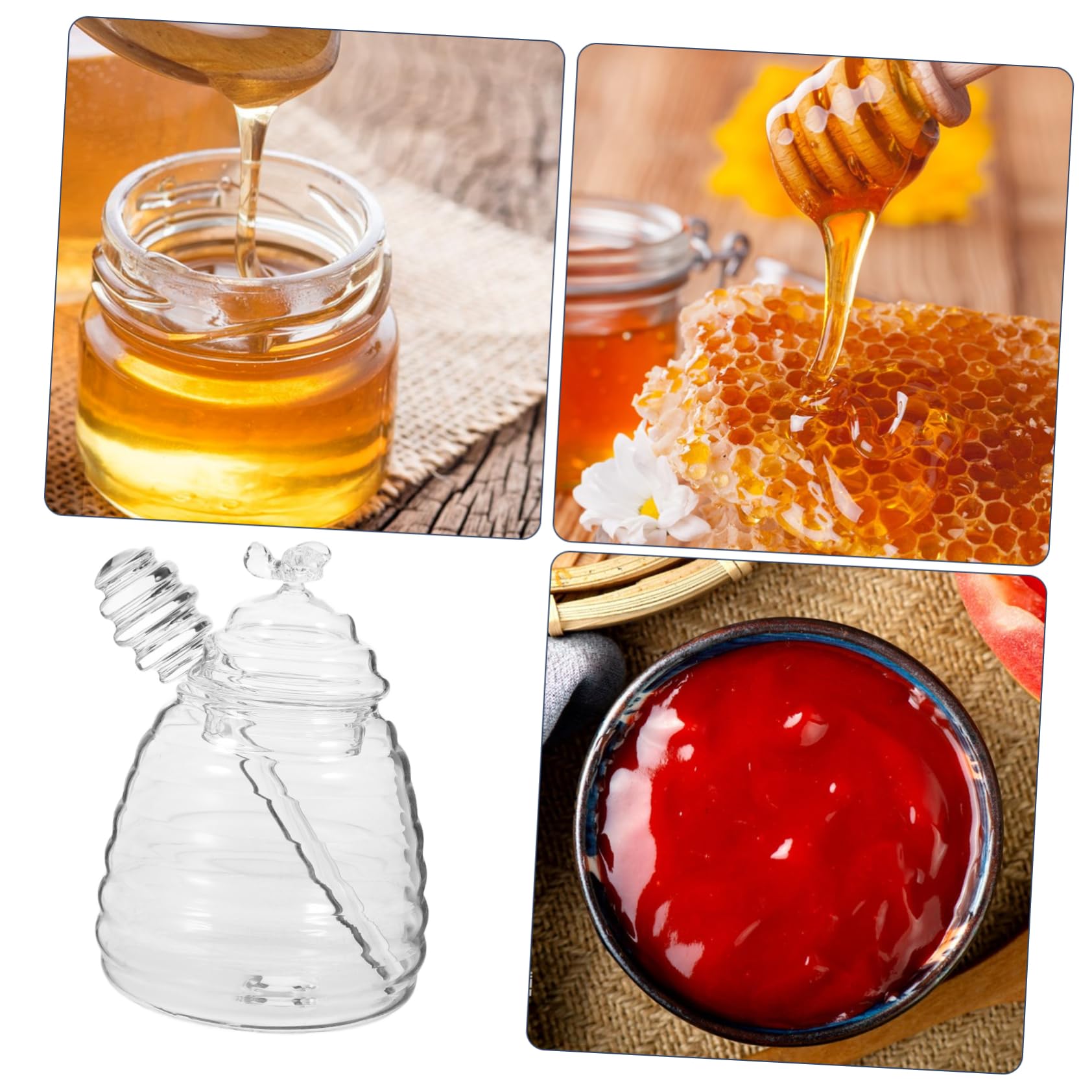 OUNONA 1Set Stick and Glass Set Transparent Honey Holder with Lid Easy to Use Honeycomb Wand for Home Kitchen Storage for Tea and Honey Sweetening
