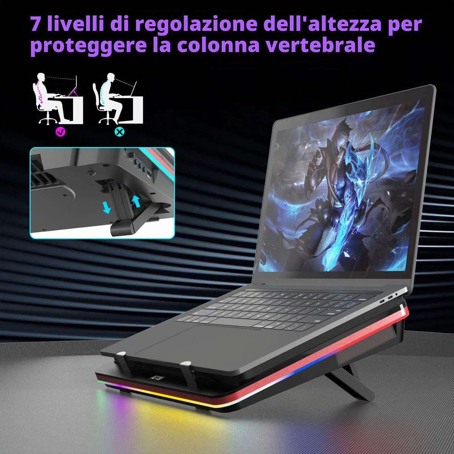 IETS GT500 Potente Turbo-Fan (4600 giri/min) RGB, con velocità infinitamente variabile, filtro antipolvere per proteggere il computer portatile, 13-17.3 pollici
