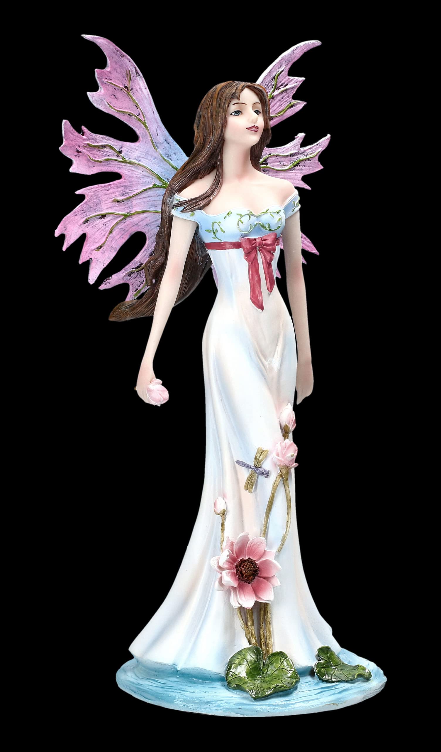 Figura de elfos fauna con alas rosas y nenúfares | Estatua de hadas