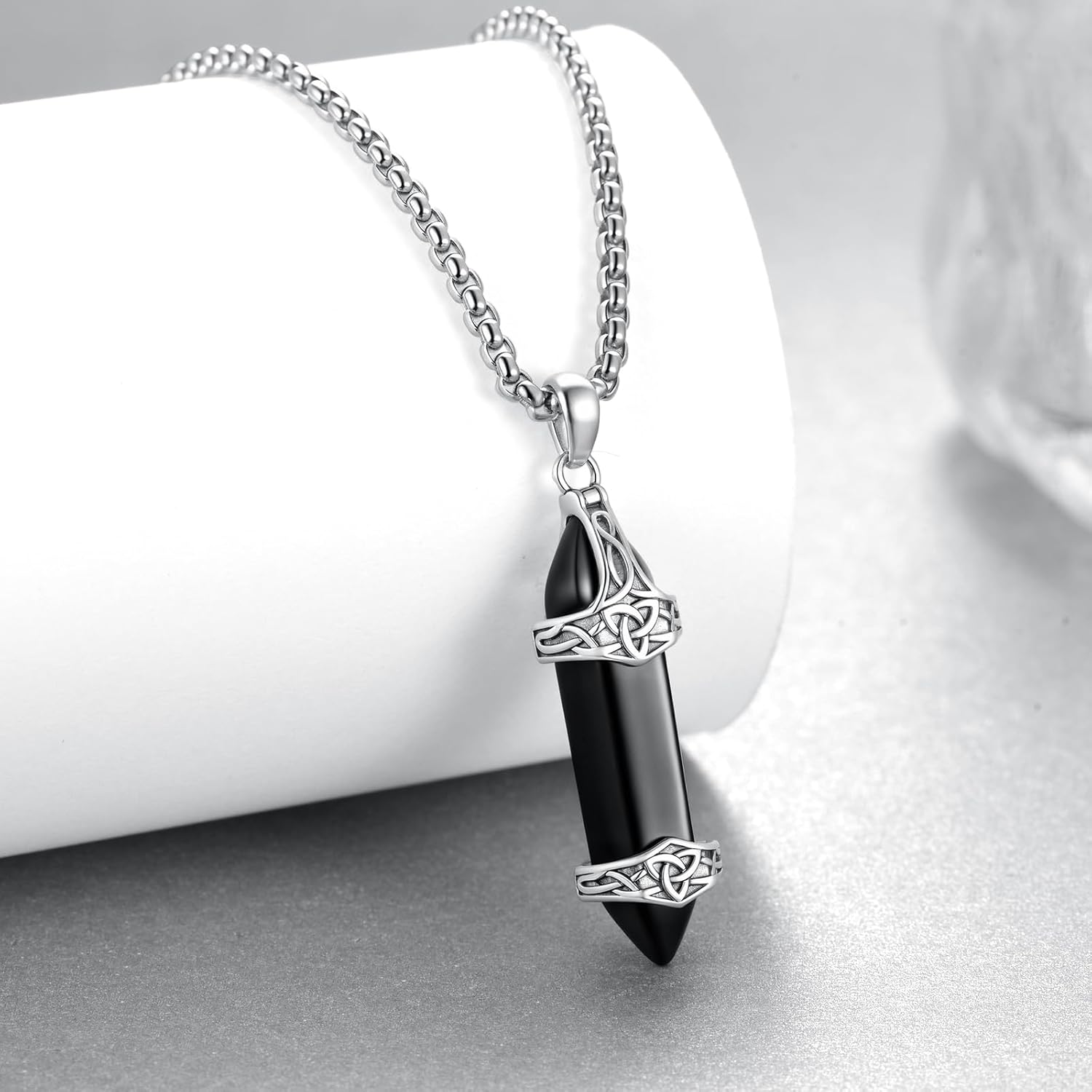 Viking Necklace for Men 925 Sterling Silver Obsidian Celtic Knot Necklace Norse Jewelry Gifts for Men - Image 2