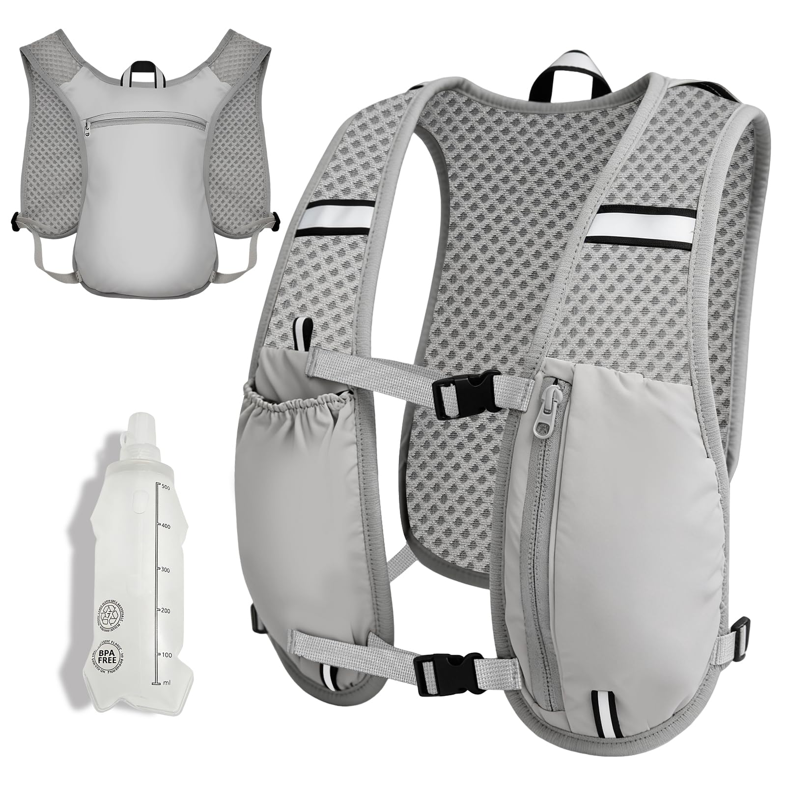 Gilet de Course pour Homme et Femme, Gilet Hydratation Running avec Bouteille Souple de 500 ML, Sac à Dos d'hydratation pour la Course en Extérieur, Le Jogging, la Randonnée et Le Cyclisme - 1