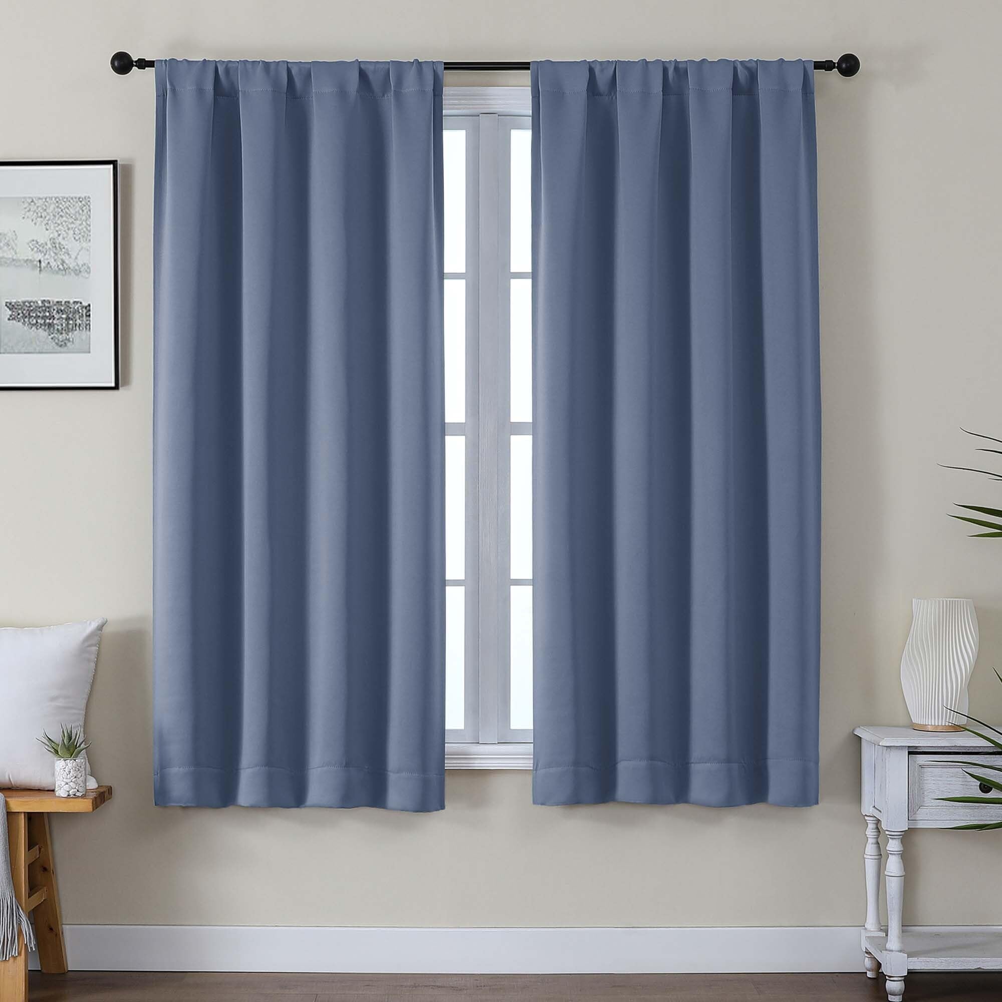 Gwine Blackout Curtains for Living Room 63 Inch Long, Thermal Insulated Window Treatment Black Out Curtains for Bedroom Decor with Rod Pocket, Each 40