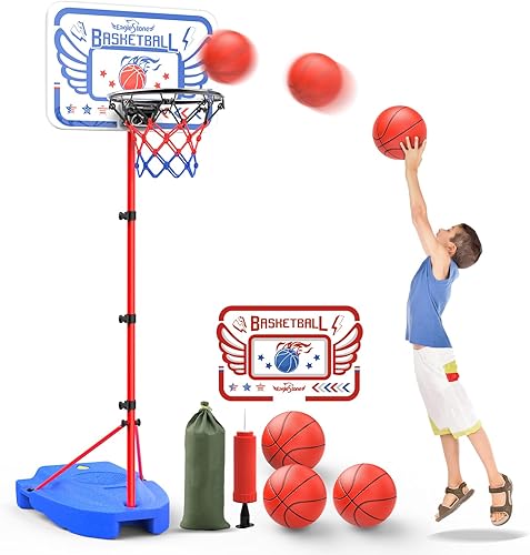 Eaglestone Aro de baloncesto para niños, aro de baloncesto ajustable para niños, para interiores y exteriores, mini portería de baloncesto portátil,