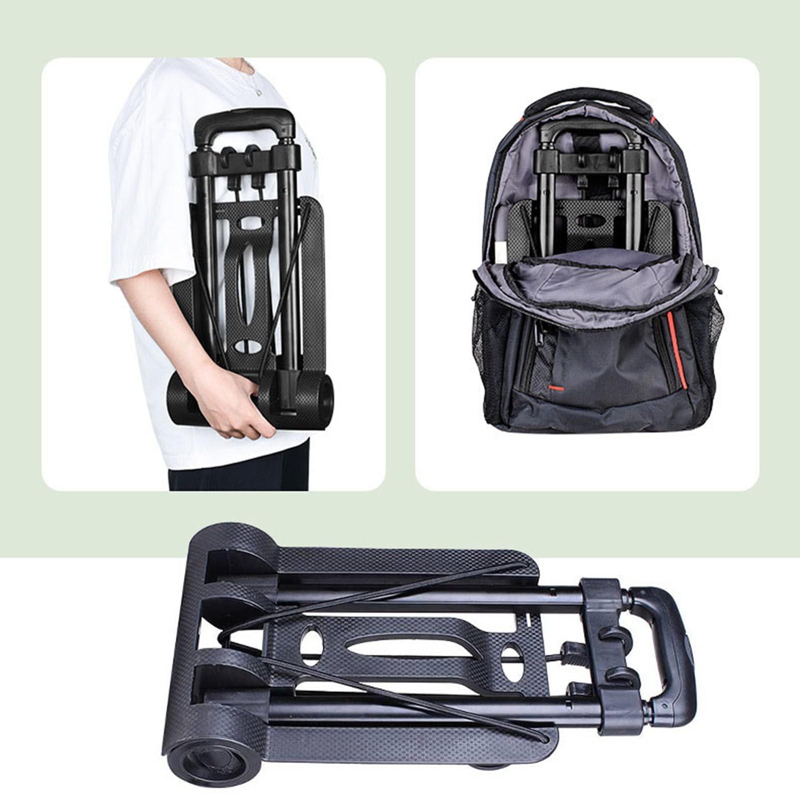 Carrello manuale pieghevole con 2 ruote e capacità di carico di 110 libbre - Carrello portabagagli compatto e portatile con barra di trazione in metallo da 35 pollici e base in PP