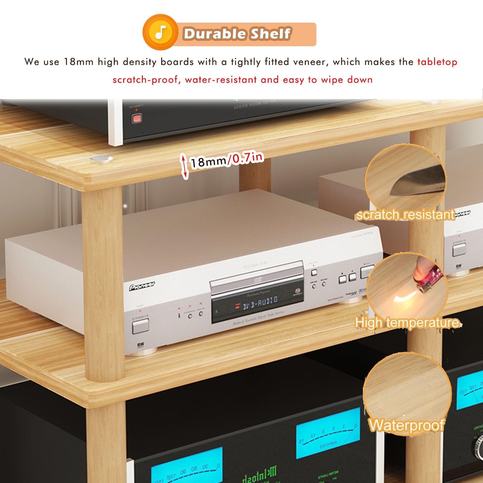 Estante para amplificador de doble ancho de alta resistencia, soportes estéreo de 2, 3 y 4 niveles para equipos de audio HiFi DAC, gabinete de entretenimiento pequeño, patas de madera, centro de ent