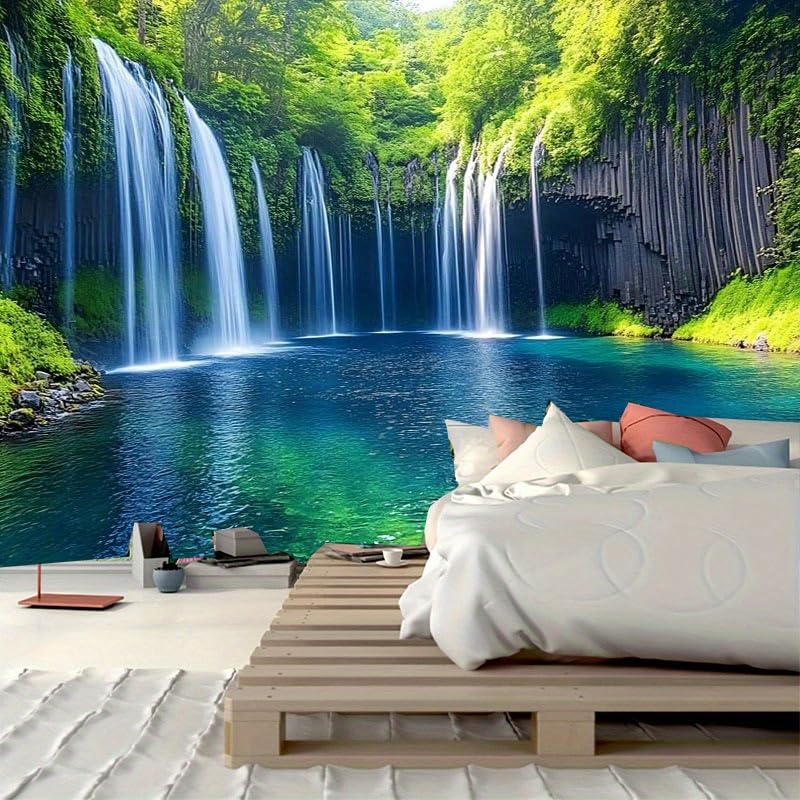FENDROM Nature Waterfall Tapestry, Majestic Waterfall Landscape Through a Window Imaginary Secret Paradise Print