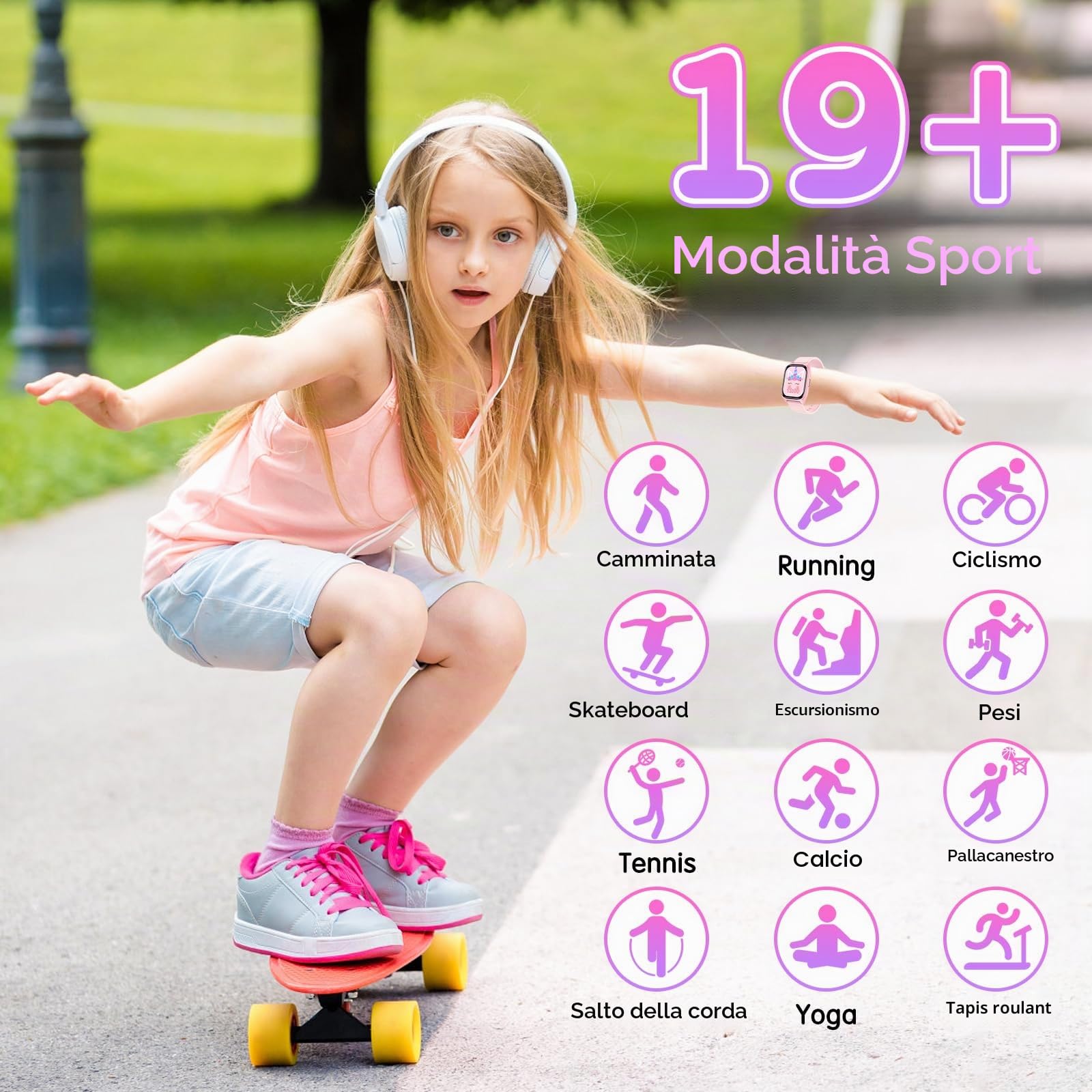clleylise Orologio intelligente per bambini, smartwatch per bambini, con monitoraggio del sonno, 19 modalità di allenamento, contatore di calorie, sveglia, regalo per ragazzi, ragazze e ragazzi dai 5