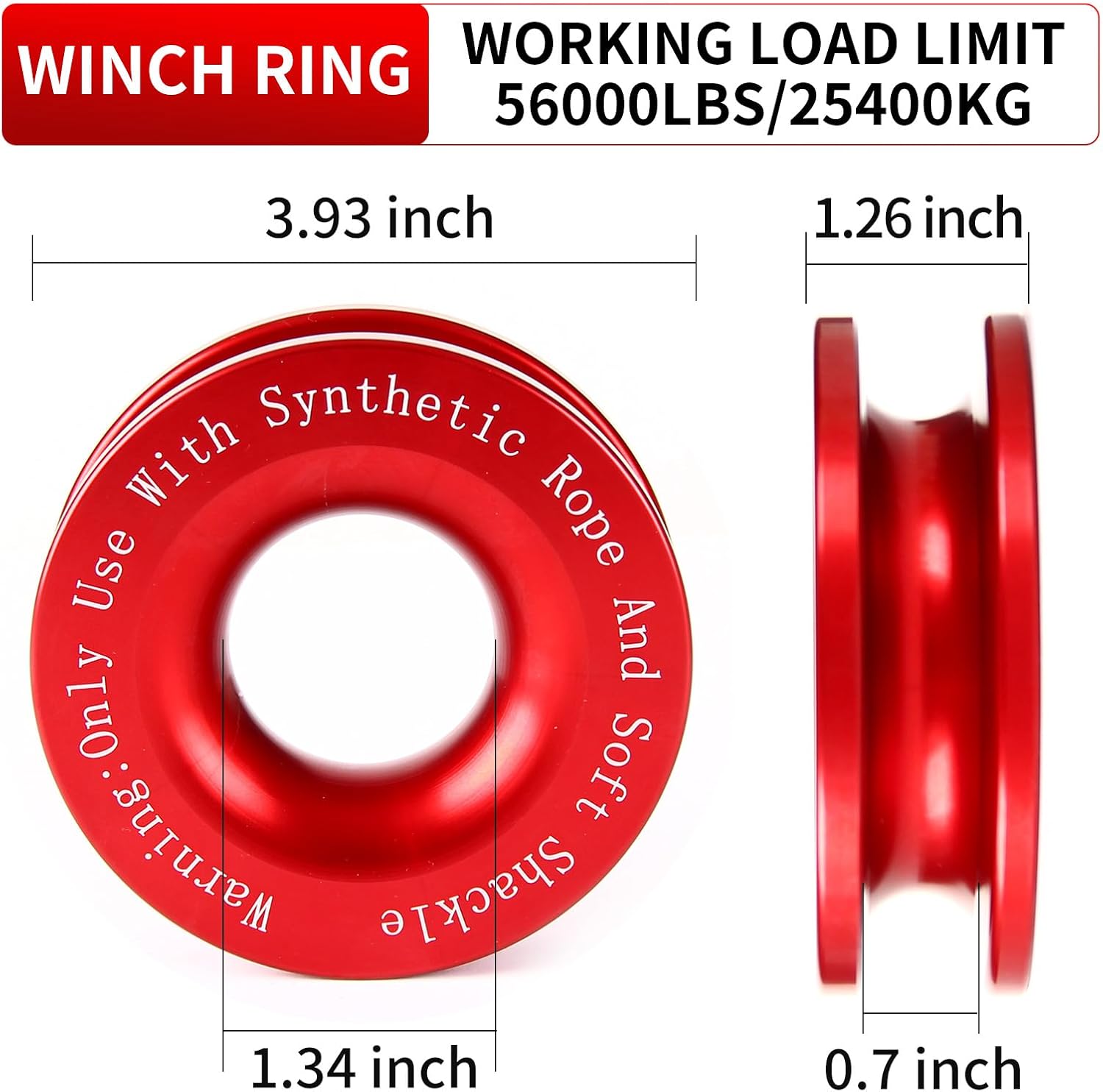 Recovery Ring 66000 LBS Winch Snatch Towing Ring, Tackle Pulley System, for ATV UTV SUV Truck Off-Road Vehicle Towing Soft Shackle Recovery（Red）