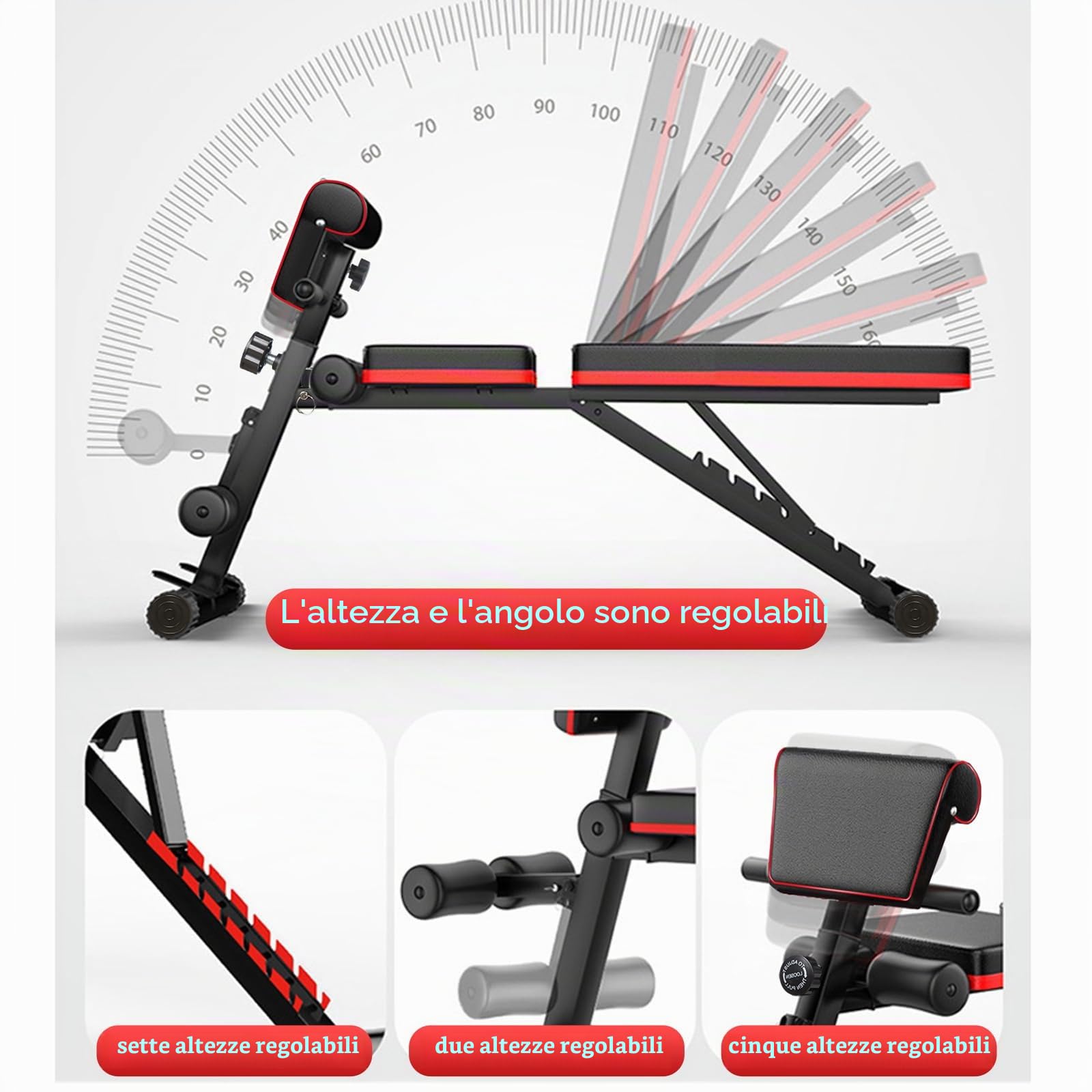 Panca Pesi 5-in-1 Regolabile Multifunzione, Pieghevole da Allenamento per Addominali, 7 Direzioni Schienale Regolabile, Fitness per Casa Palestra Max 150kg
