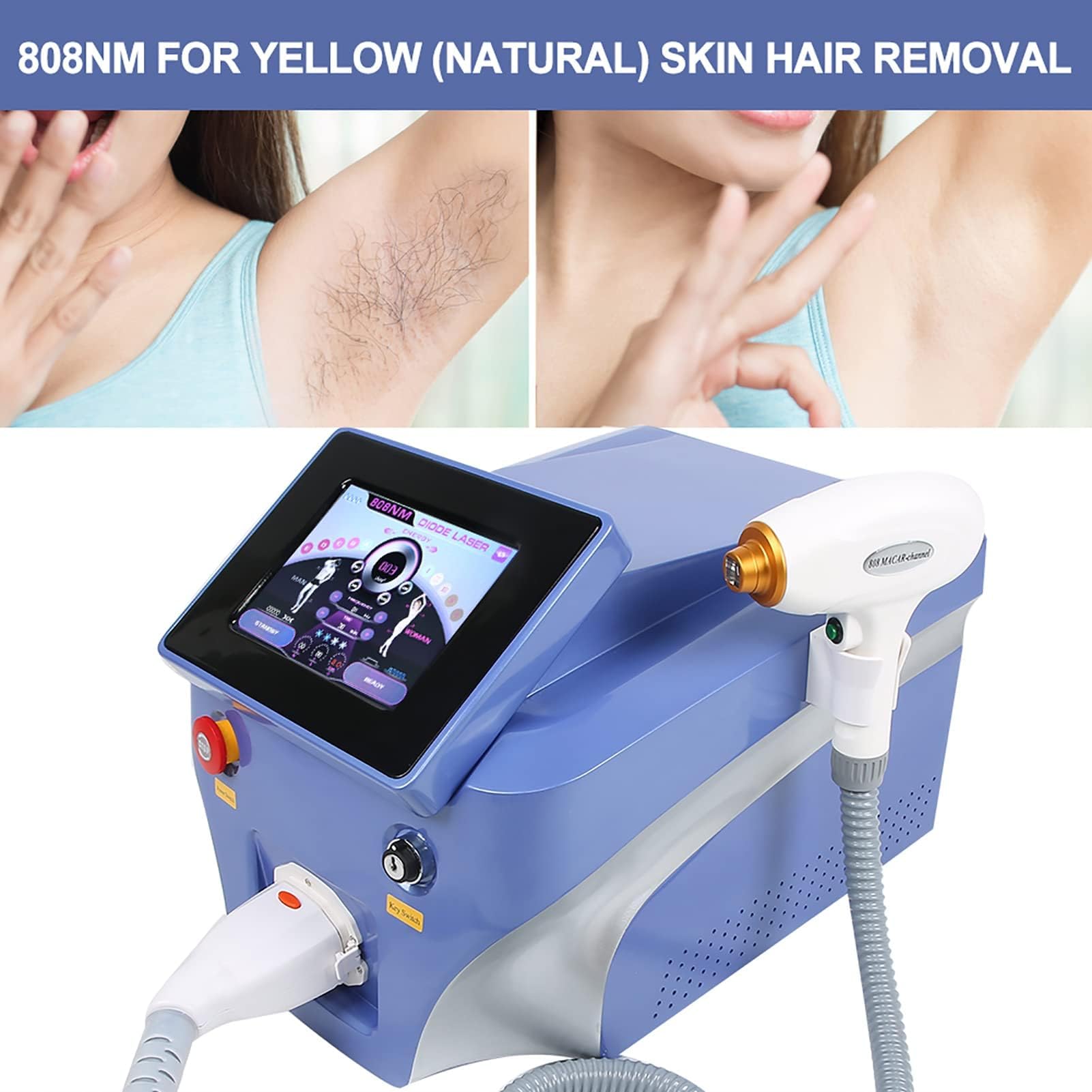 Máquina de depilación permanente láser de diodo 808, máquina de depilación portátil para mujeres y hombres, para uso facial, piernas, brazos, todo el cuerpo, removedor de vello profesional
