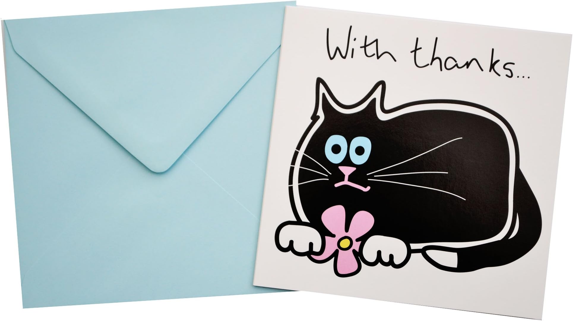 Single Black cat thank you card. Blue envelope.
