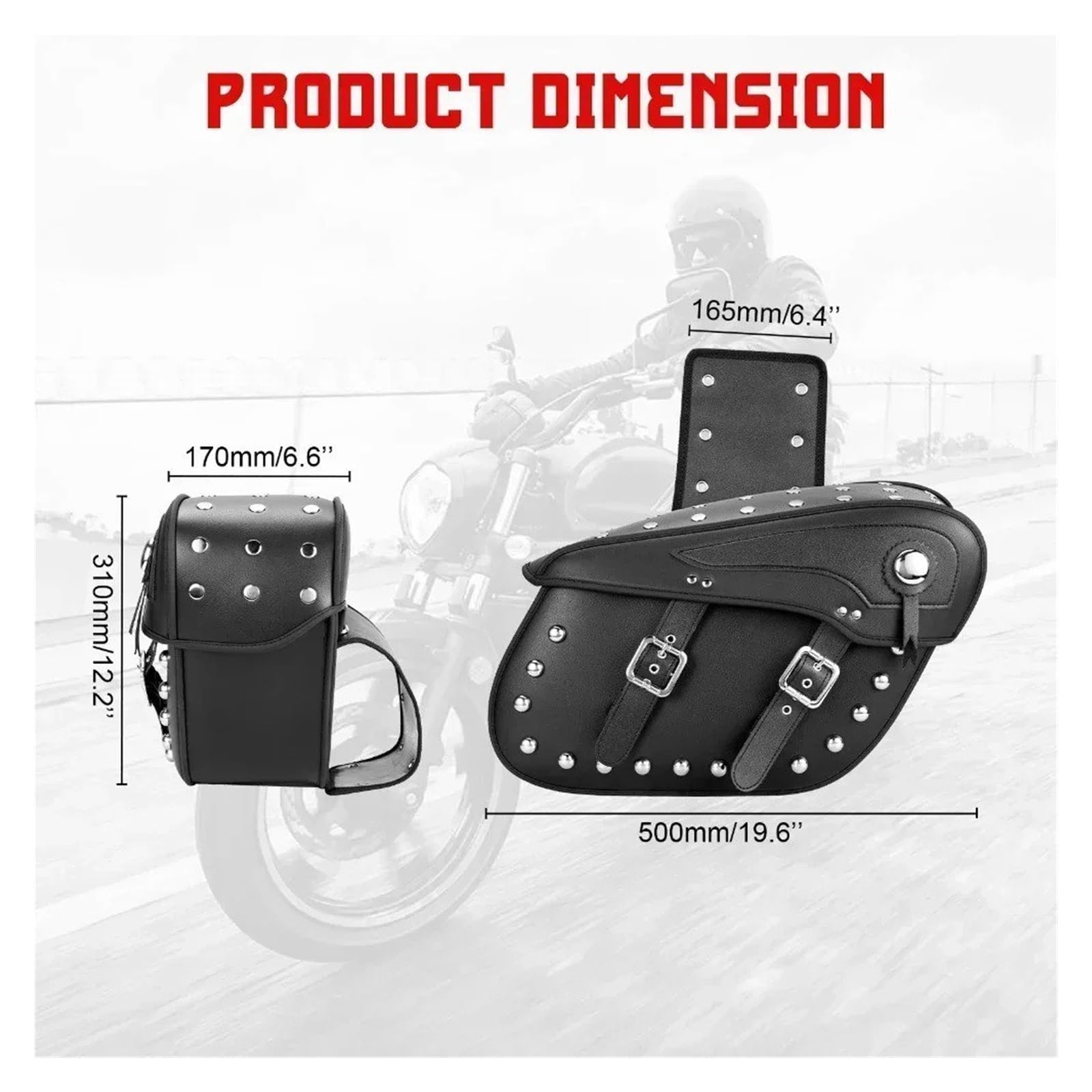 Motorradtasche 50L Motorrad Satteltaschen Nieten Stil Werkzeug Taschen PU Leder Große Kapazität