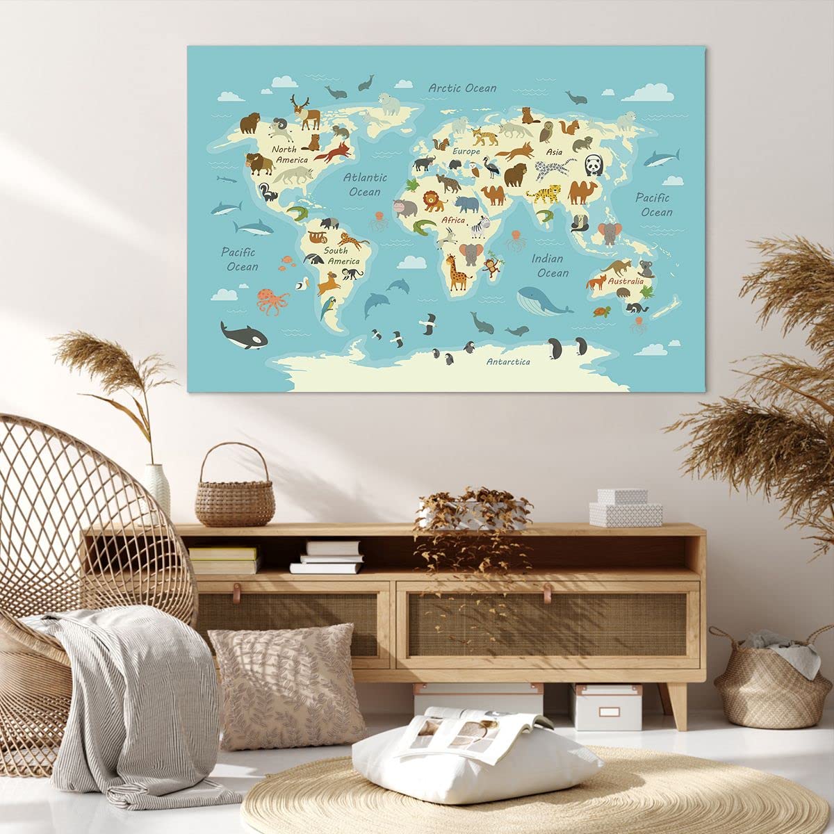Cuadros Decoracion Salon Animales El Mundo Mapa Lienzos decorativos 120x80cm Cuadro Sobre Lienzo Moderno Dormitorio Cocina Cuadros Pared Imágenes Wall Art Prints Decor Canvas Grande XXL AA120x80-4860