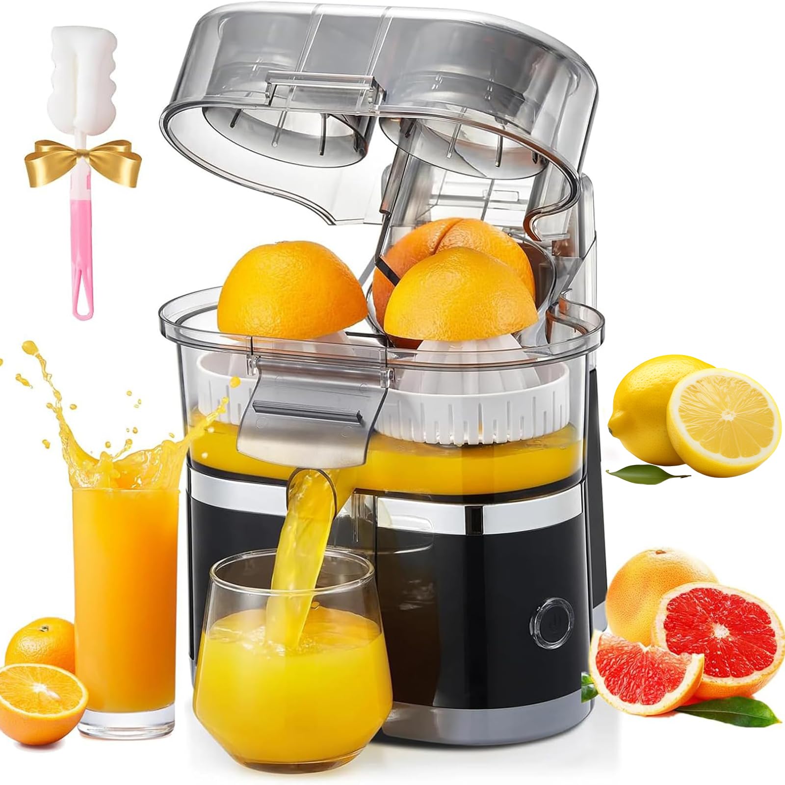 Exprimidor de cítricos automático de doble cabezal de 100W, exprimidor eléctrico de naranja de 500ml con 18000 RPM, ranura de pulpa de 8 cuchillas con cortador de fruta incorporado, para naranja, limó