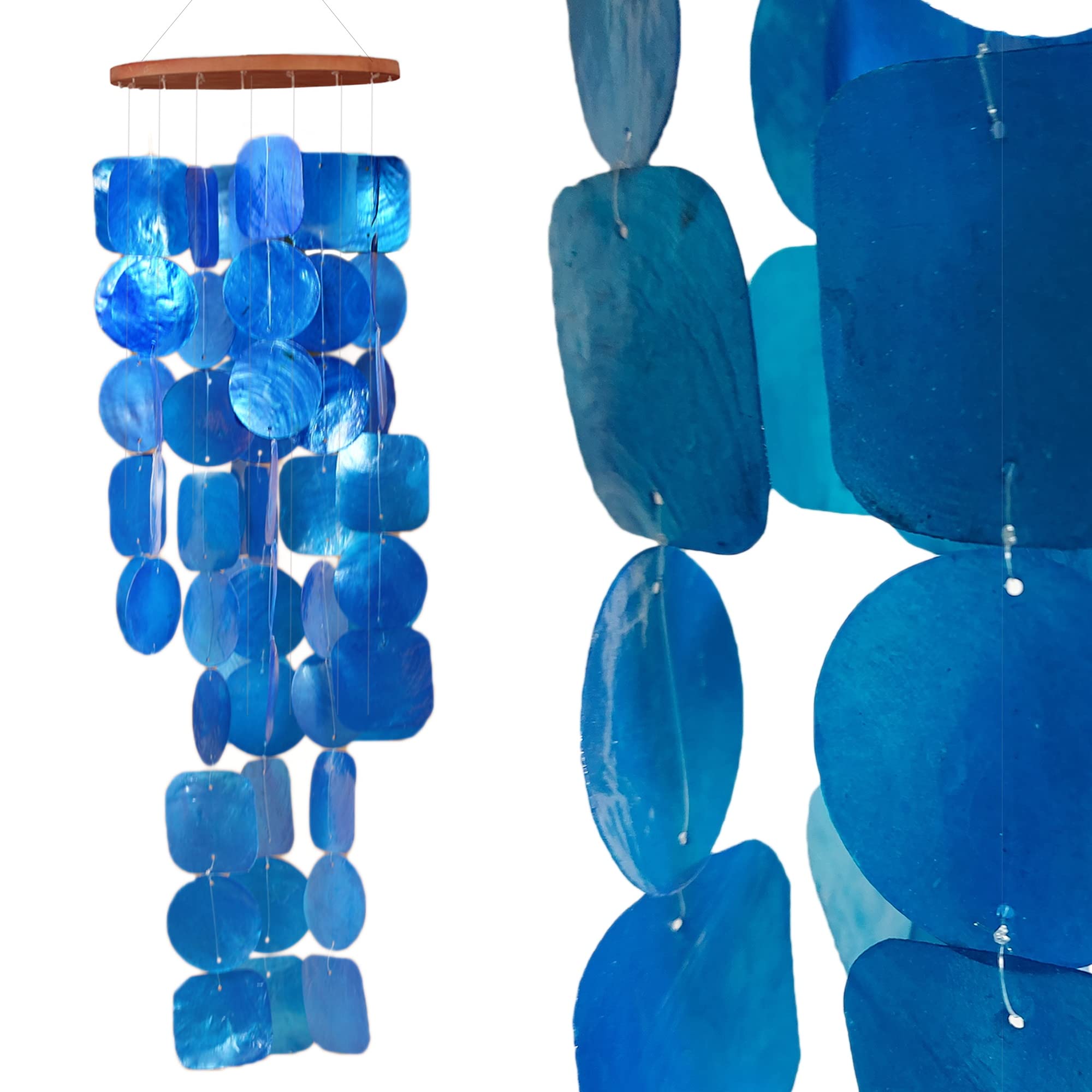 ART-CRAFT Capiz - Catena a conchiglia blu come decorazione da appendere per finestre o soggiorno, decorazione da giardino, lunghezza 70 cm