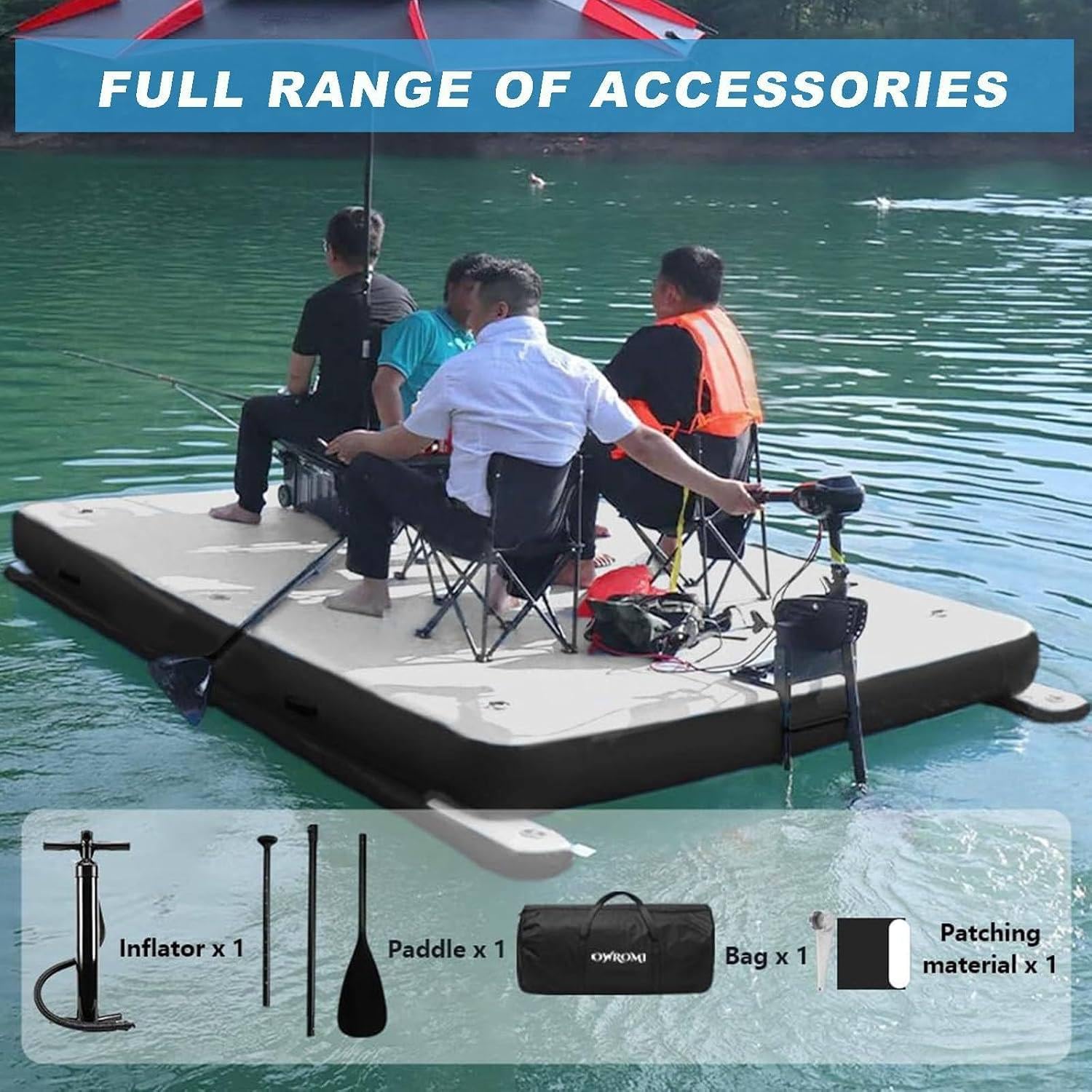 Aufblasbares Schlauchboot Plattform 2M/2,5M,Angeldock 200/400 kg 12vmotor-2.5M | Aufblasbare Schwimminsel PVC Rutschfest,Motorhalterung,2 Bodenpontons,Pumpe,für See,Pool,Meer