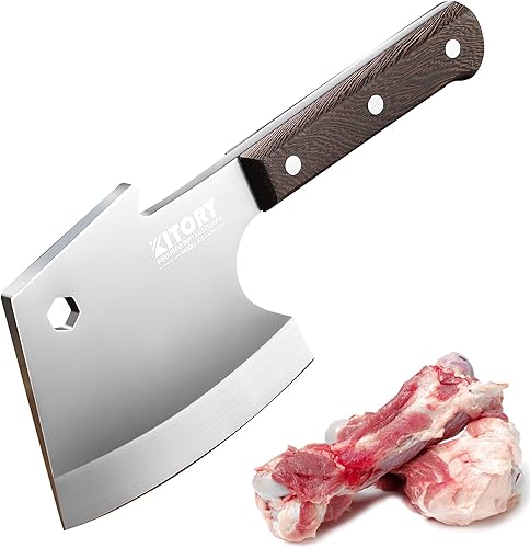 Kitory Cuchillo de carnicero de alta resistencia con forma de hachas súper pesado y grueso, cuchillo de carnicero profesional, cuchillo de cocina