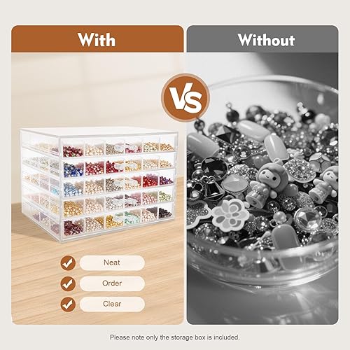 Miniatura 6 de Organizador acrílico para arte de uñas, 120 compartimentos, caja de almacenamiento transparente de 5 niveles para purpurina de uñas, gemas,