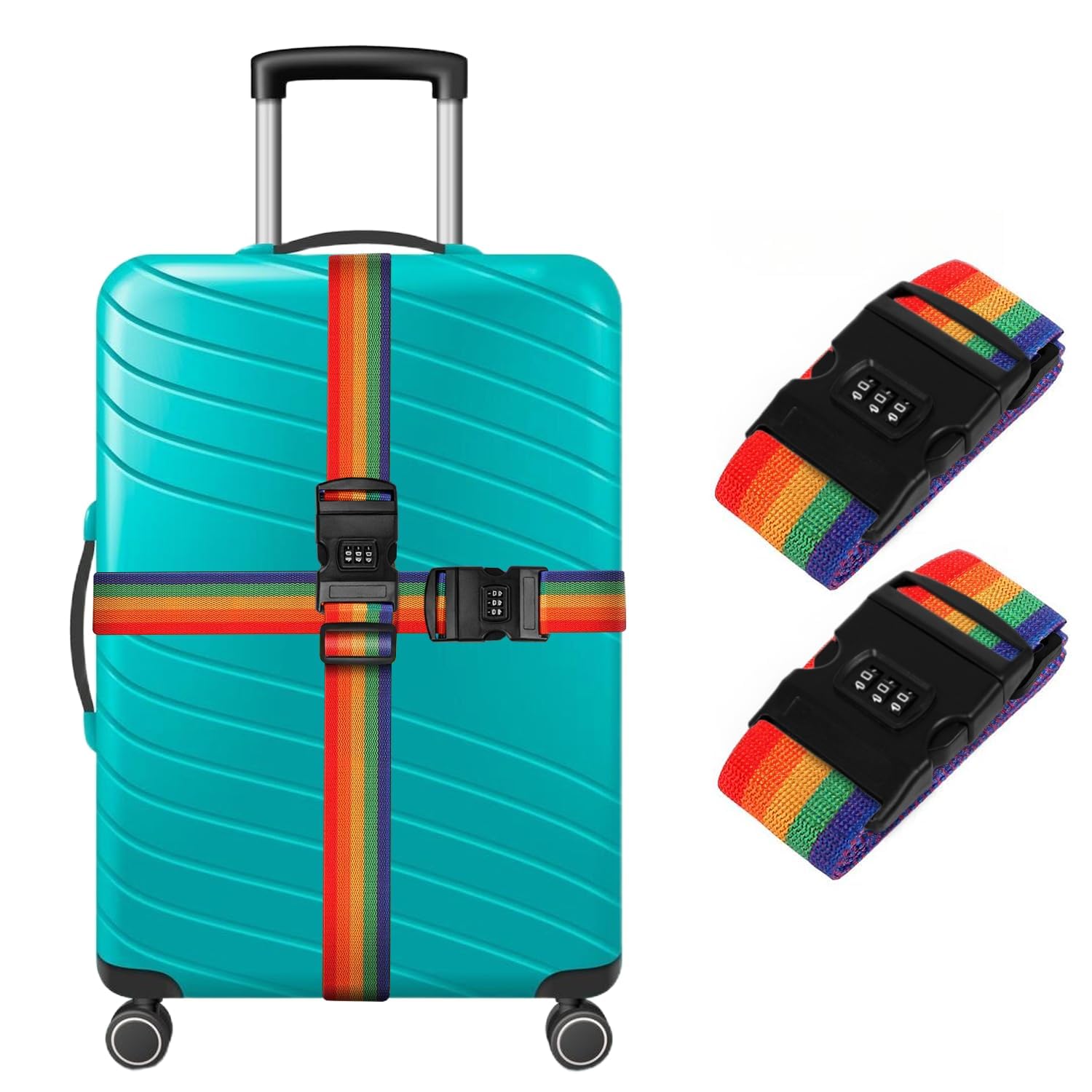 Red Champion Heavy-Duty Rainbow Webbing with 3-Digit Code Lock Multicolored Luggage Heavy Duty Long Cross Suitcase Belt Travel Accessories, 2 Meter Strap/Width 2 Inch No Hassle, Washable-image-8