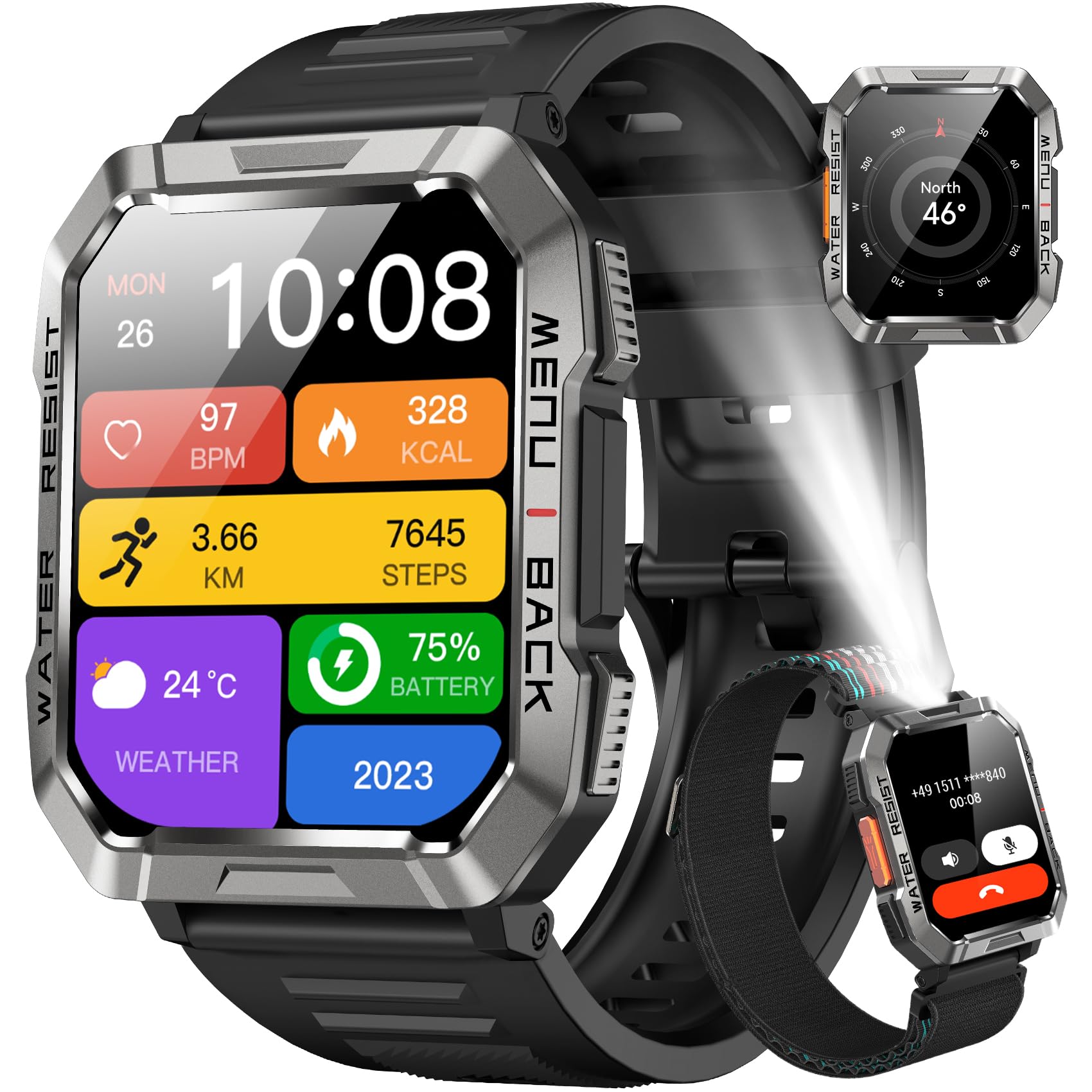 Blackview Reloj Inteligente Hombre - Llamadas Bluetooth, 2.01” Smartwatch Hombre con Linterna, Brújula, Pulsómetro, Monitor de Sueño, Podómetro, Notificación, Pulsera Actividad 100+ Modos Deportivos