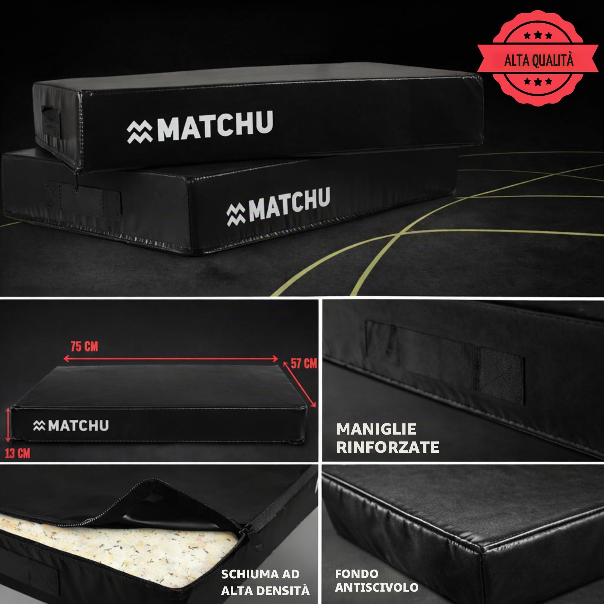 MATCHU - Set di 2 cuscinetti a goccia, ammortizzanti di alta qualità, in schiuma resistente, rivestimento in PVC resistente all'usura, 75 x 57 x 15 cm, nero