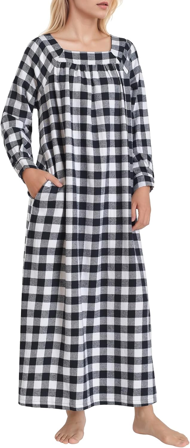 Women's Petite Flannel Nightgown Long Sleeve Pajama Dress