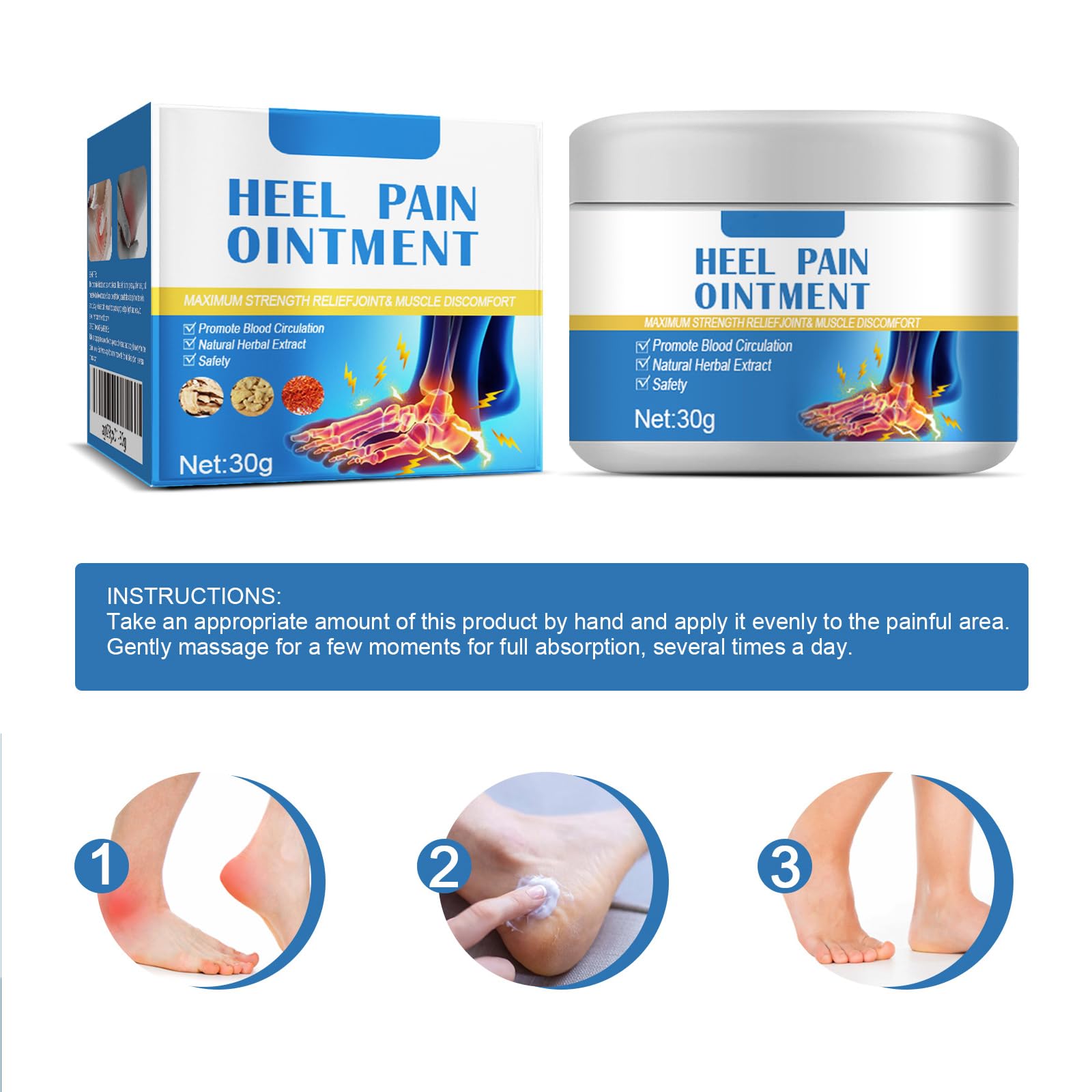 Pomada para Espolones Calcáneos,Crema para el Dolor de Talón,Contra Espolones Calcáneos,Ungüento Calmante para Talones,Crema para el Talón Ungüento Calmante para el Dolor de Pies,30G