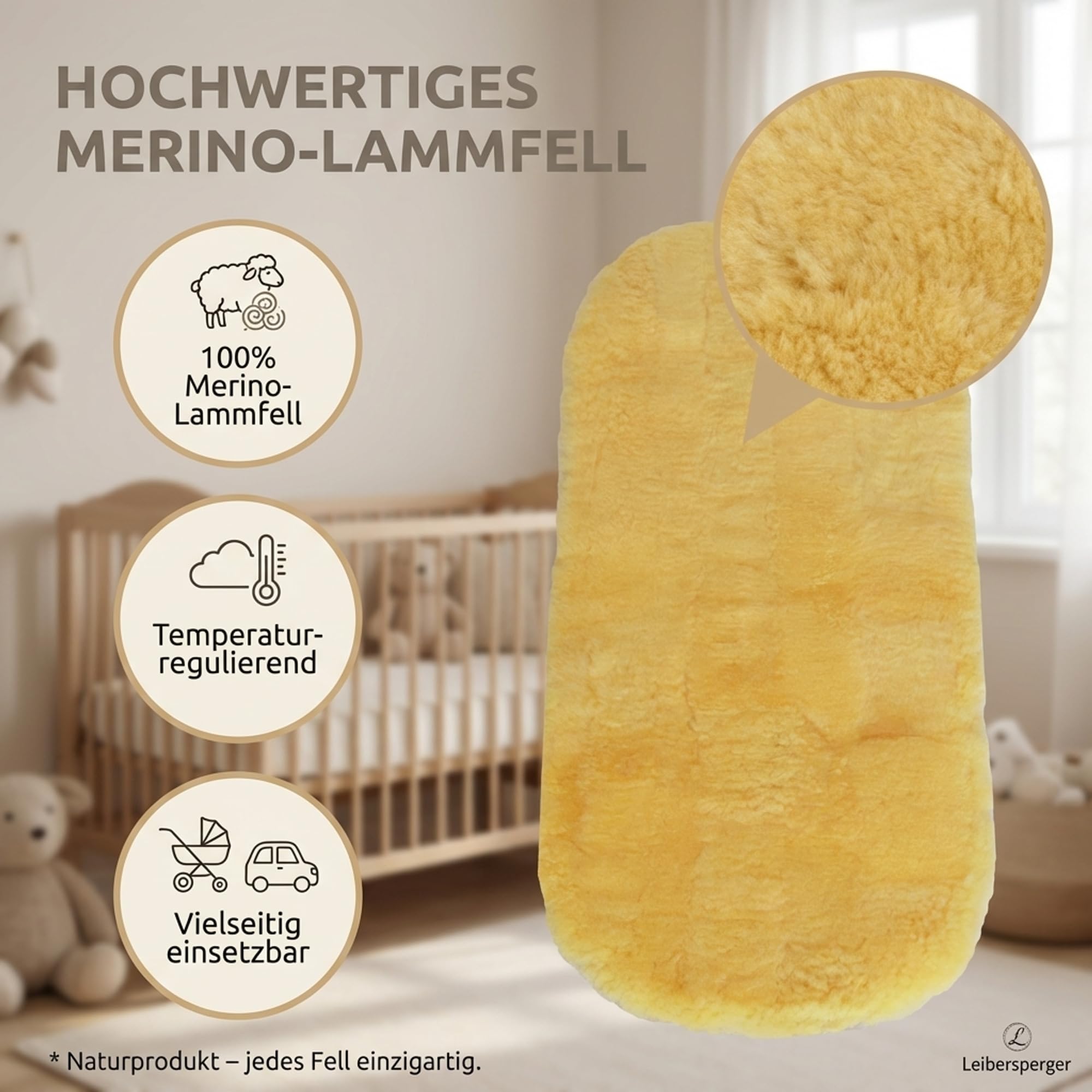 Lammfell Baby Einlage Kinderwagen 100% Merinowolle 75 x 35 cm Patchwork