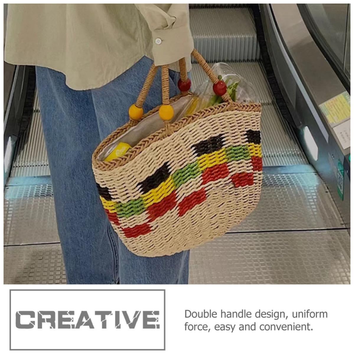 Bolsa de Paja Tejida para Mujer, Cesta Simple y Elegante