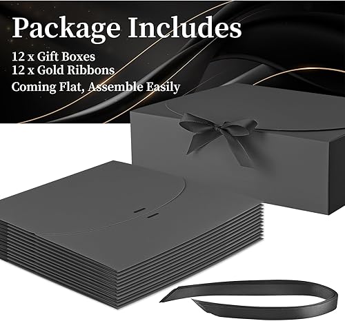 Miniatura 3 de Ocmoiy Paquete de 12 cajas de regalo con tapas de 10.6 x 7.8 x 3.1 pulgadas, cajas de regalo negras para boda, baby shower, fiesta de cumpleaños,