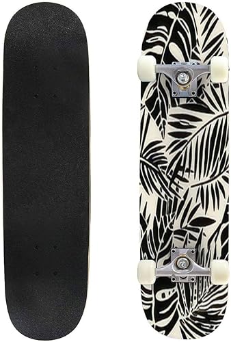 Patinetas con patrón de palma para principiantes, 31 x 8 pulgadas, tablas cóncavas de arce de doble patada, patinetas completas al aire libre para