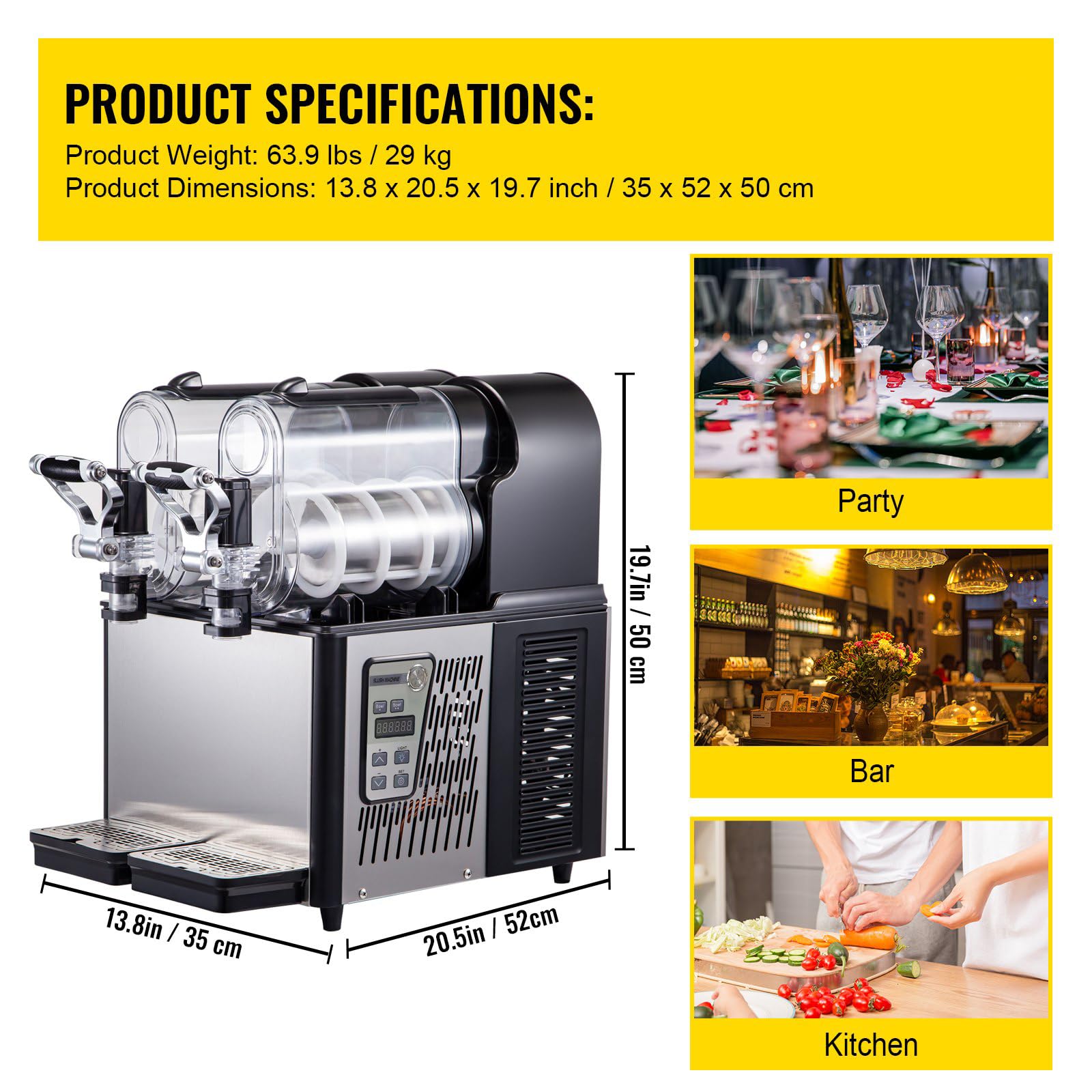 MáQuina De Granito Comercial 2x3L Doble Tanque, MáQuina De Granita De Acero MáQuina De Bebidas Heladas, Dispensador De Bebidas Golpeadas Granitas Margarita Smoothie, Para Restaurantes CaféS Y Bares