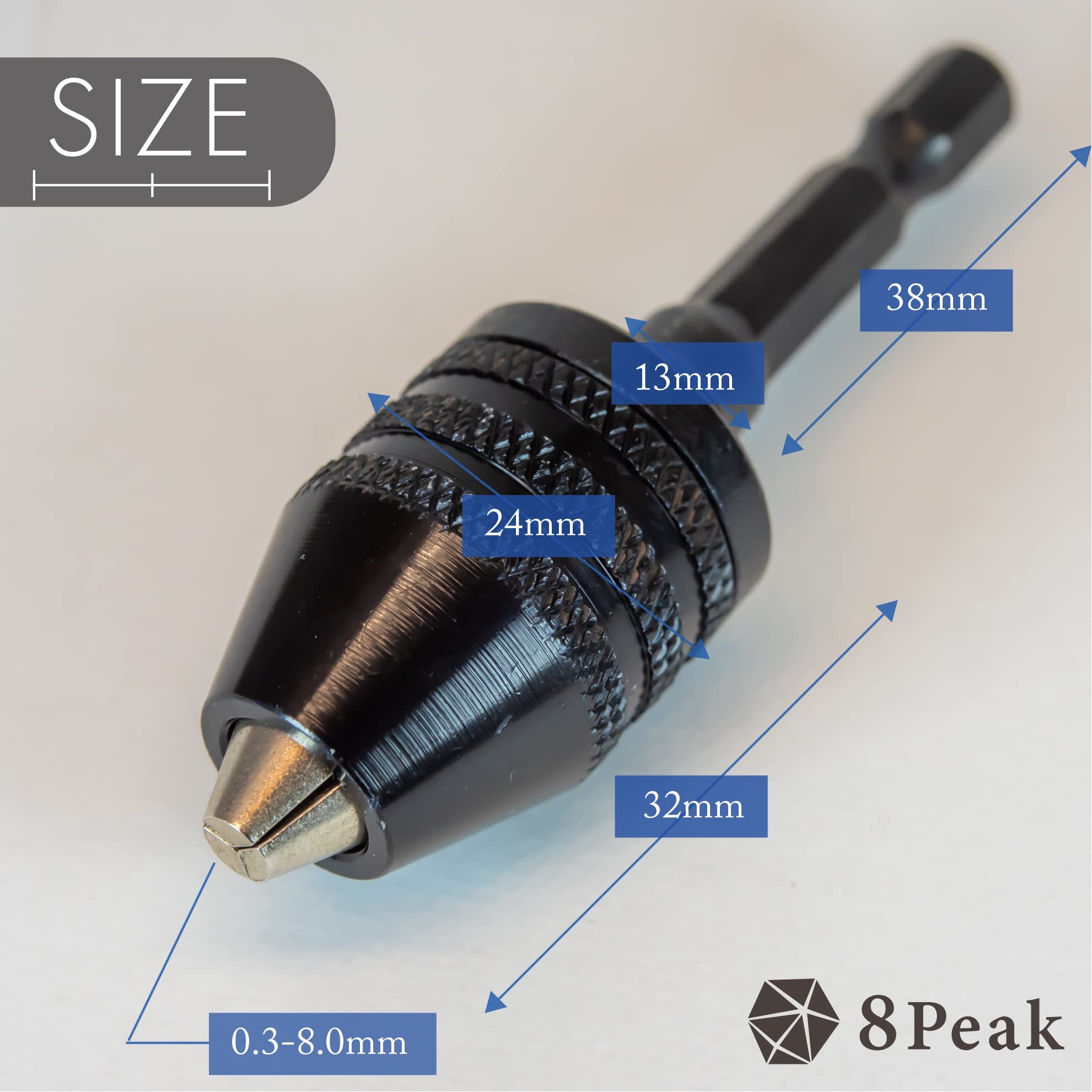Amazon | 8Peak キーレス ドリルチャック アダプター 0.3-8.0mm 6.35mm