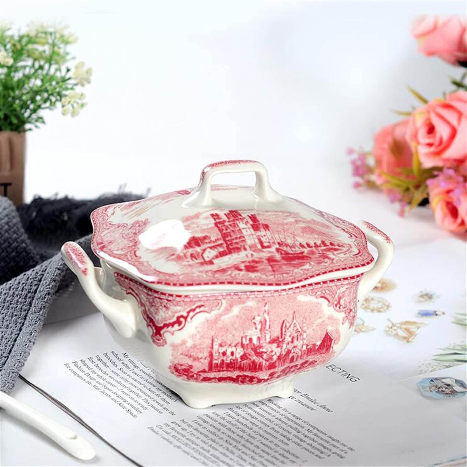 Sucrier avec couvercle sucrier 10 Oz Sugar Pot - Sucrier couvert Pot à sucre vintage en porcelaine avec couvercle et poignées