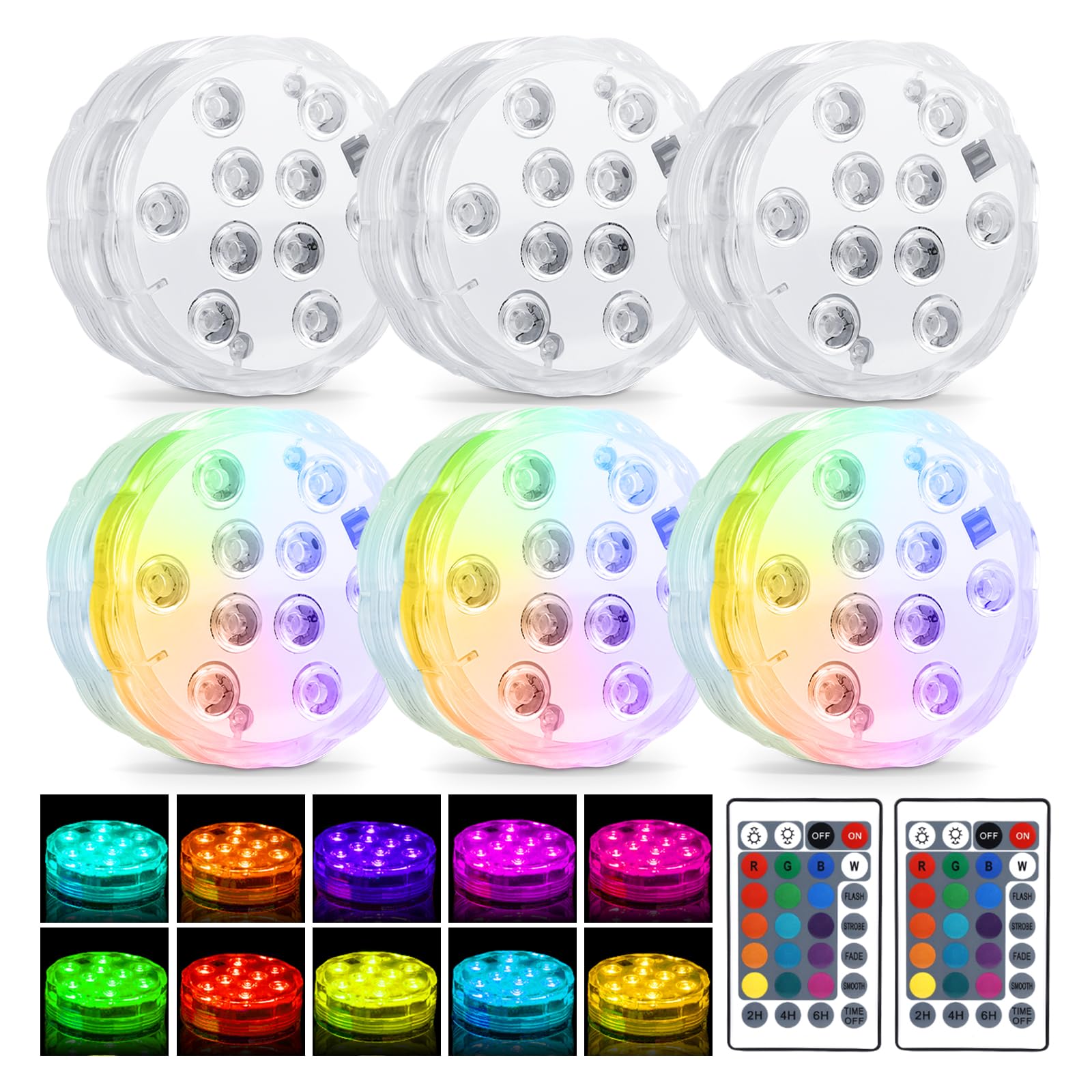 GAOUTO 6 Pezzi luci LED con telecomando, luce LED subacquea, telecomando multicolore RGB illuminazione subacquea, per piscina, spa, acquario, stagno, vasca idromassaggio, decorazione