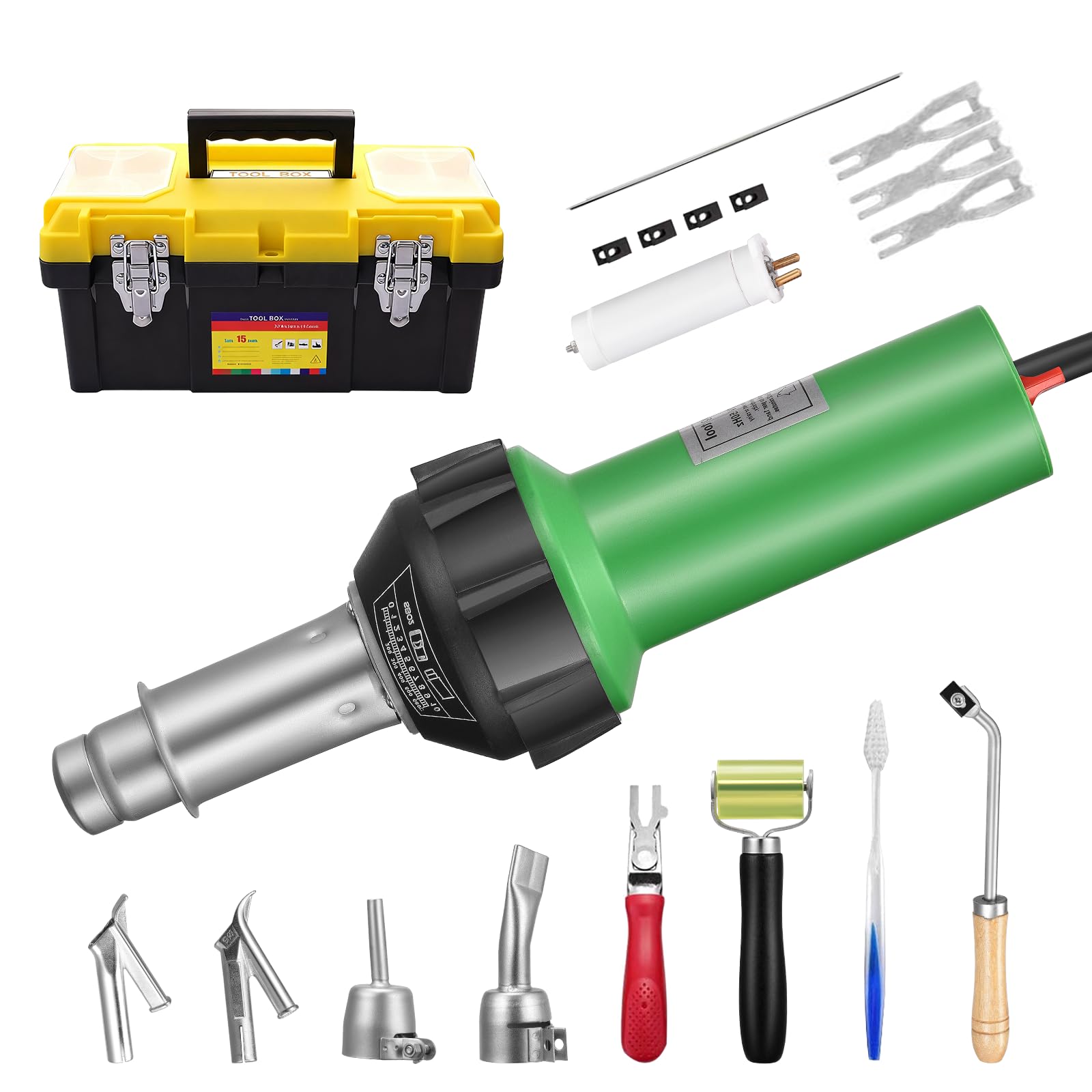 1600W Plastic Welder Welding Tool Hot Air Gun 20℃- 600℃ Variable Temperature Control 21 Pieces Hot Air Gun Kit DIY Stripping Paint Shrinking PVC Home Improvement