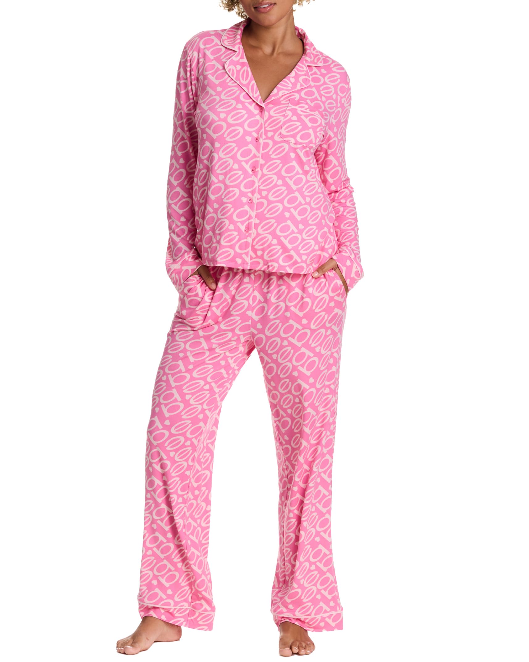 bebe Womens Pajama Sets - PJ Set for Women - Long Sleeve Button Down Shirt and Pamaja Pants Lounge Sleepwear Set