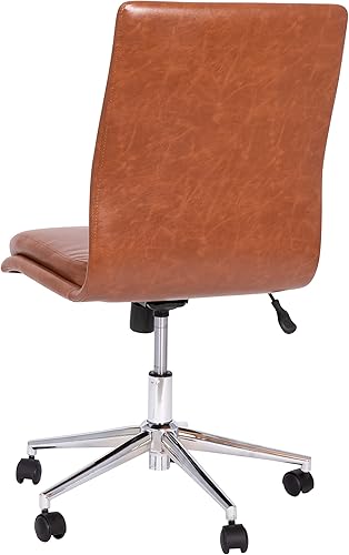 Miniatura 7 de Flash Furniture Madigan Task - Silla de oficina  Lujosa tapicería de cuero coñac  Respaldo medio acolchado y asiento  Base cromada ajustable en