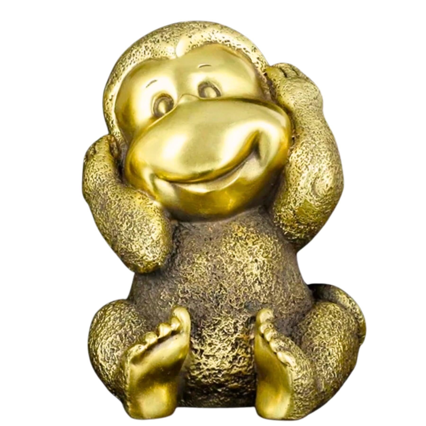 Zestaw rzeźby z brązu cztery mądre małpy – 'Hear No Evil, See No Evil, Speak No Evil' figurki artystyczne z litego mosiądzu, ręcznie robione mini posągi zwierząt