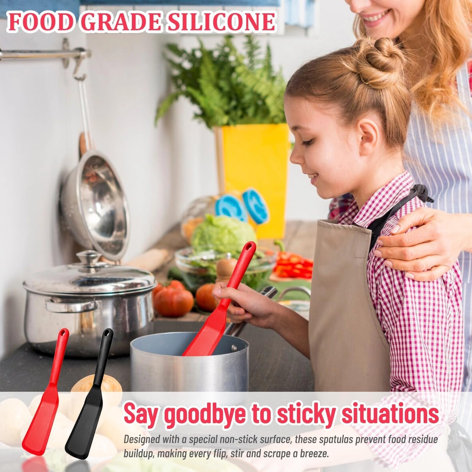 Confezione da 2 spatole in silicone sottili e sottili, lunghe e resistenti al calore, per omelette, pizza, bistecca e torte, con bordo flessibile, compatibili con padelle piccole e pentole profonde