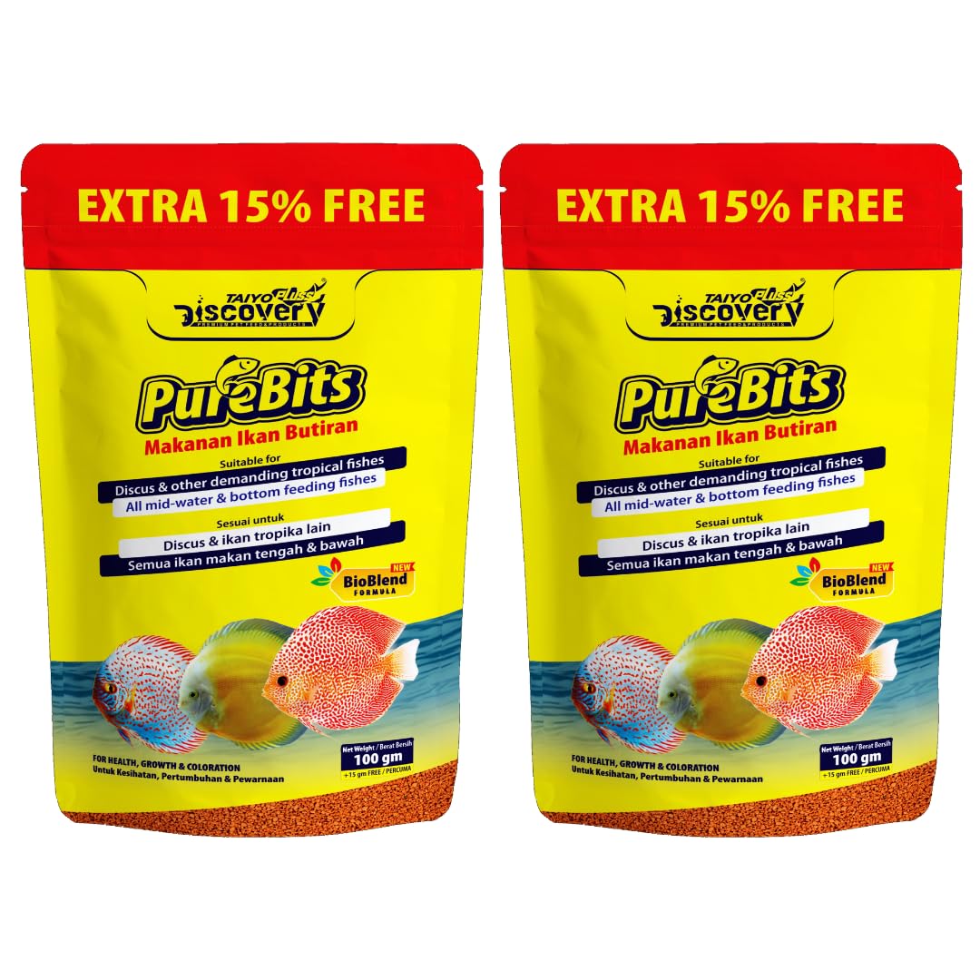 Taiyo Pluss Discovery® Pure Bits Complete Granule Fish Food - 115 g (100 g + Extra 15% Free) (Pack of 2) | New Bioblend Formula for Health, Growth & Colouration of Discus and Tropical Fishes (B0CGNS9WCD) Amazon Price History, Amazon Price Tracker
