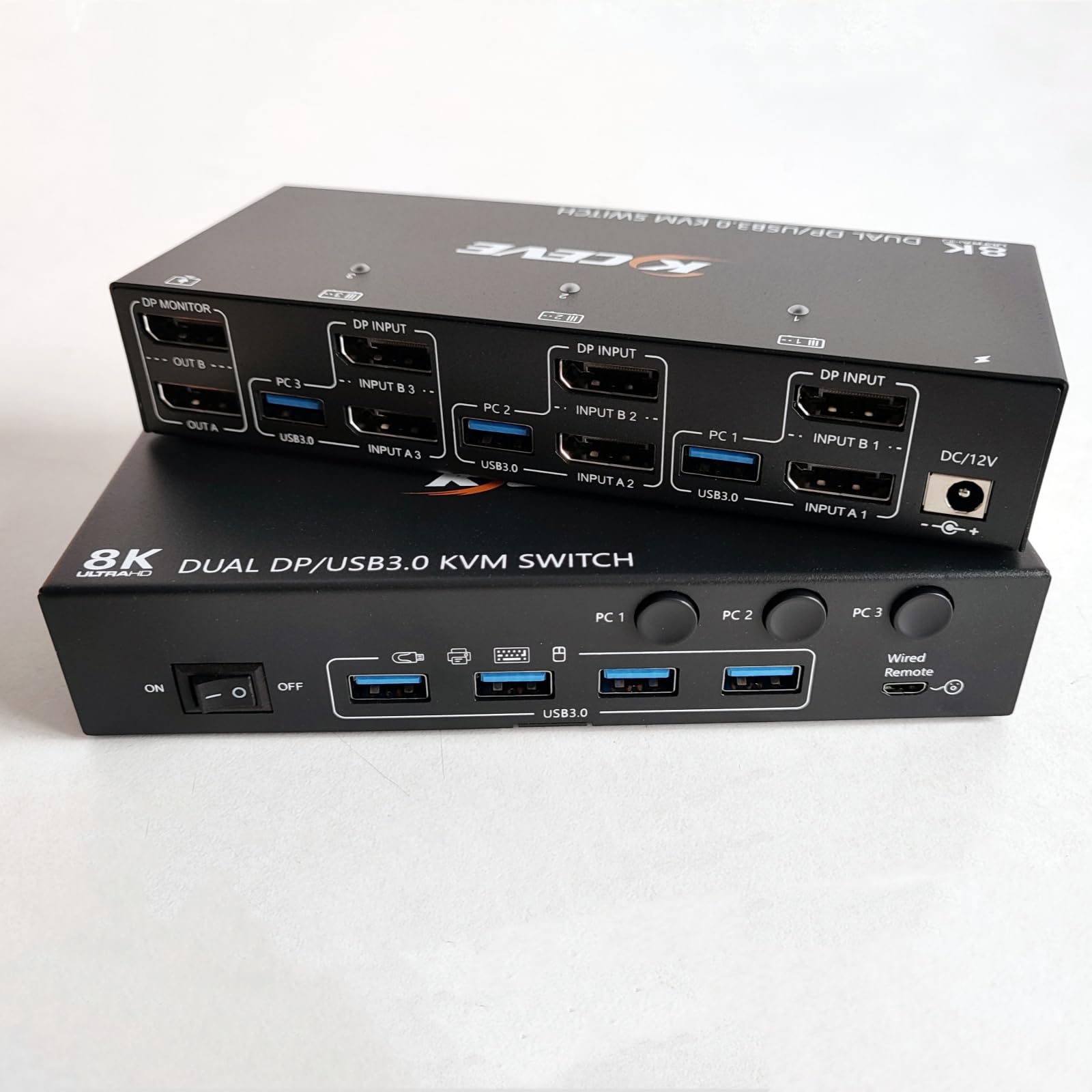 8k Displayport KVM Switch 3 PC 2 moniteurs 8K@30Hz 4K@144Hz, Camgeet USB3.0 Dual Moniteur KVM Switches Displayport 1.4 avec 4 ports USB 3.0 pour périphériques USB, pour 3PCs DP Monitor Switch