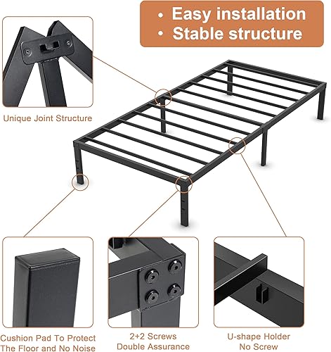 Miniatura 7 de Base de cama de tamaño individual XL con soporte de listones de acero, resistente y duradero, no necesita somier, plataforma de 14 pulgadas de alto,