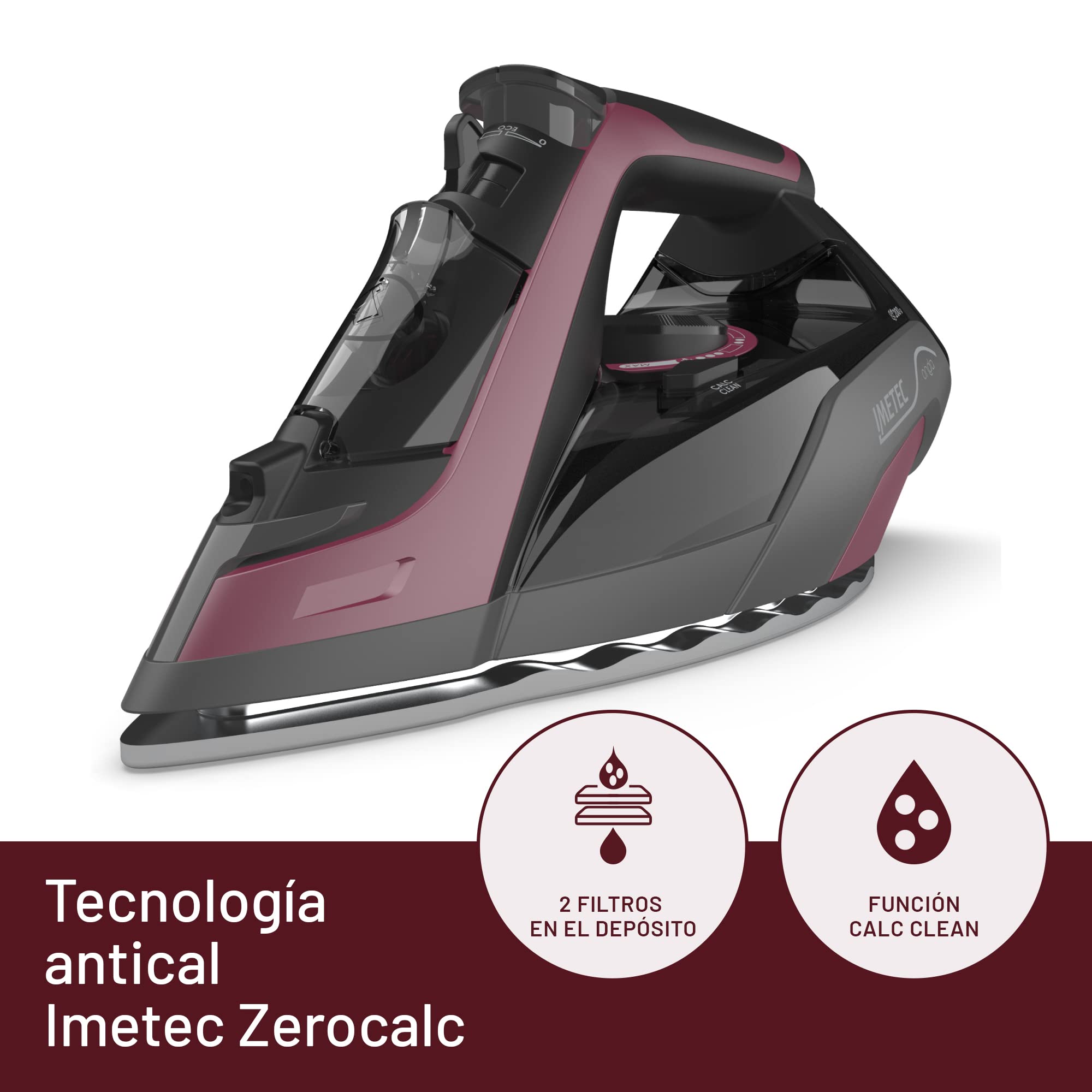 Imetec Onda F2, Plancha de Vapor con Suela Exclusiva a Ondas Patentada, 2400 W, Golpe de Vapor de 200 g, Depósito de 300 ml, Triple Protección Antical