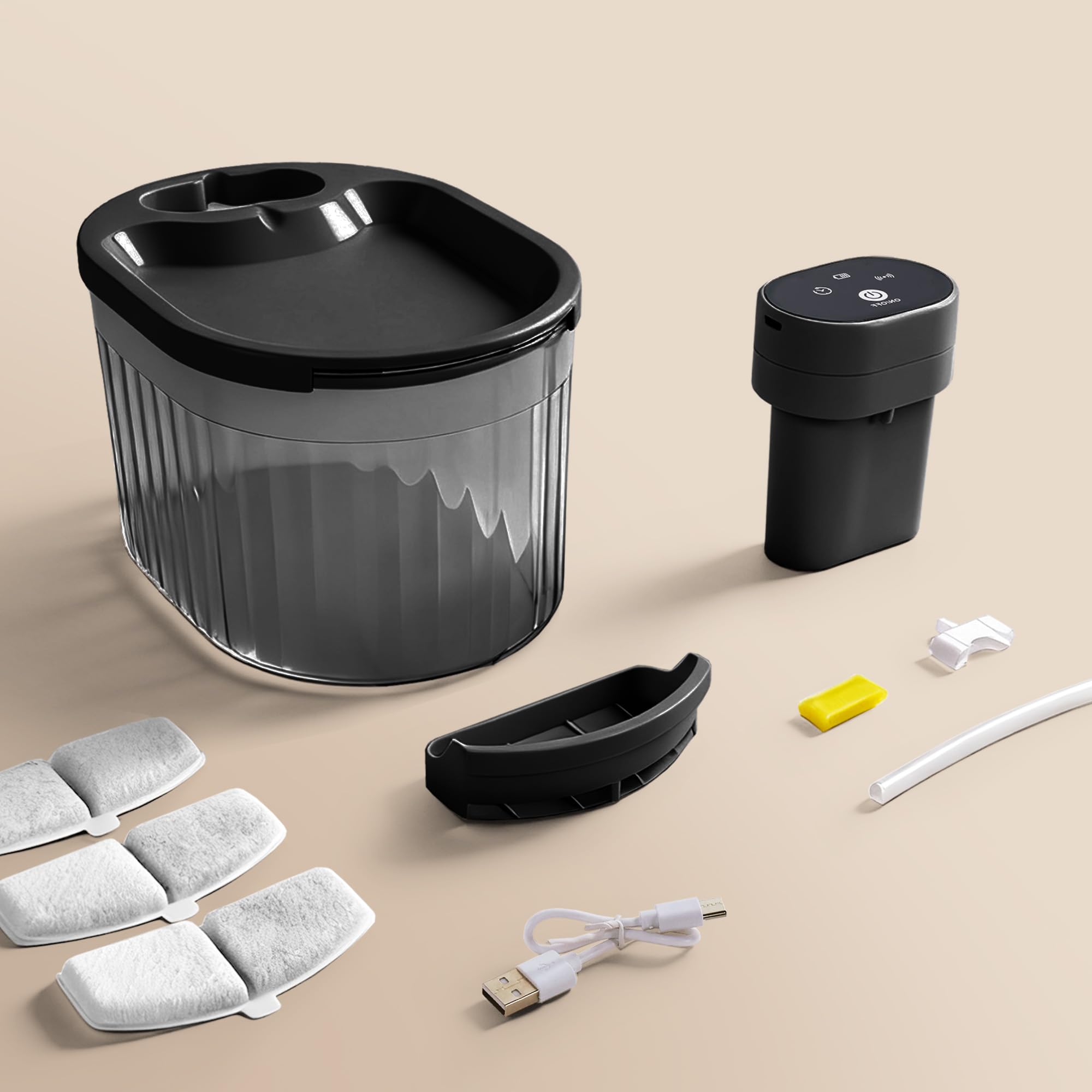 Fontana d'acqua wireless per gatti con sensore di movimento, batteria a lunga durata da 5200 mAh, 3 l, pompa ultra silenziosa, 3 filtri, erogatore automatico di acqua per animali domestici
