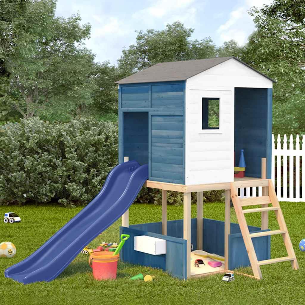 Genérico Parque Infantil de Exterior Blanco y Azul Madera Maciza Abeto,Juegos y Juguetes,Estructuras para Juegos al Aire Libre,Columpios y estructuras de Juegos,3376143